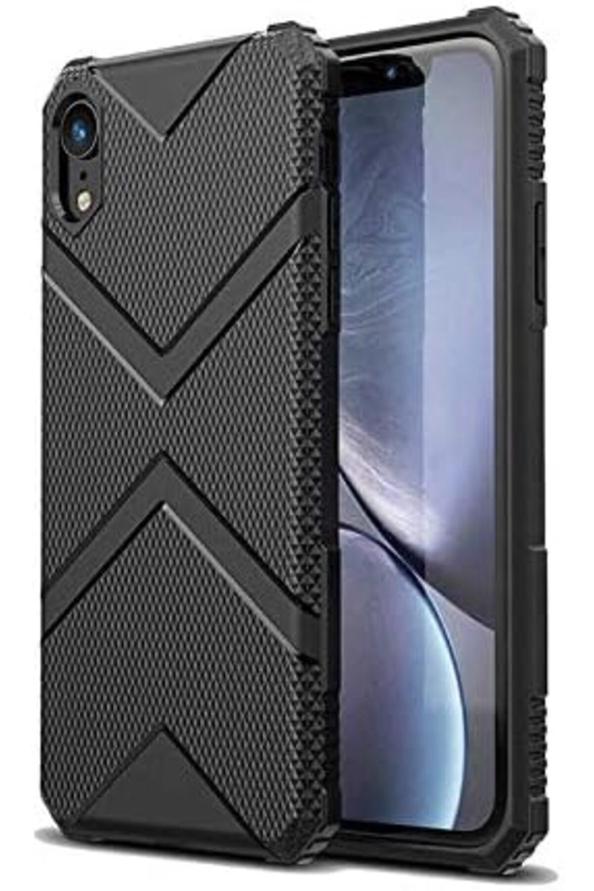 STOREMAX OZN iPhone XR Uyumlu Köşe Korumalı Airbag Darbeye Karşı Dayanıklı Lüks Silikon Kılıf (Siya