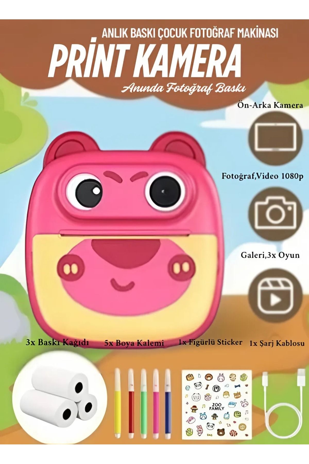 nextbuy Print Camera Çocuk Fotoğraf Makinesi Dijital HD Video Kamera Anlık Termal Resim Kağıt Baskılı Yazıcı
