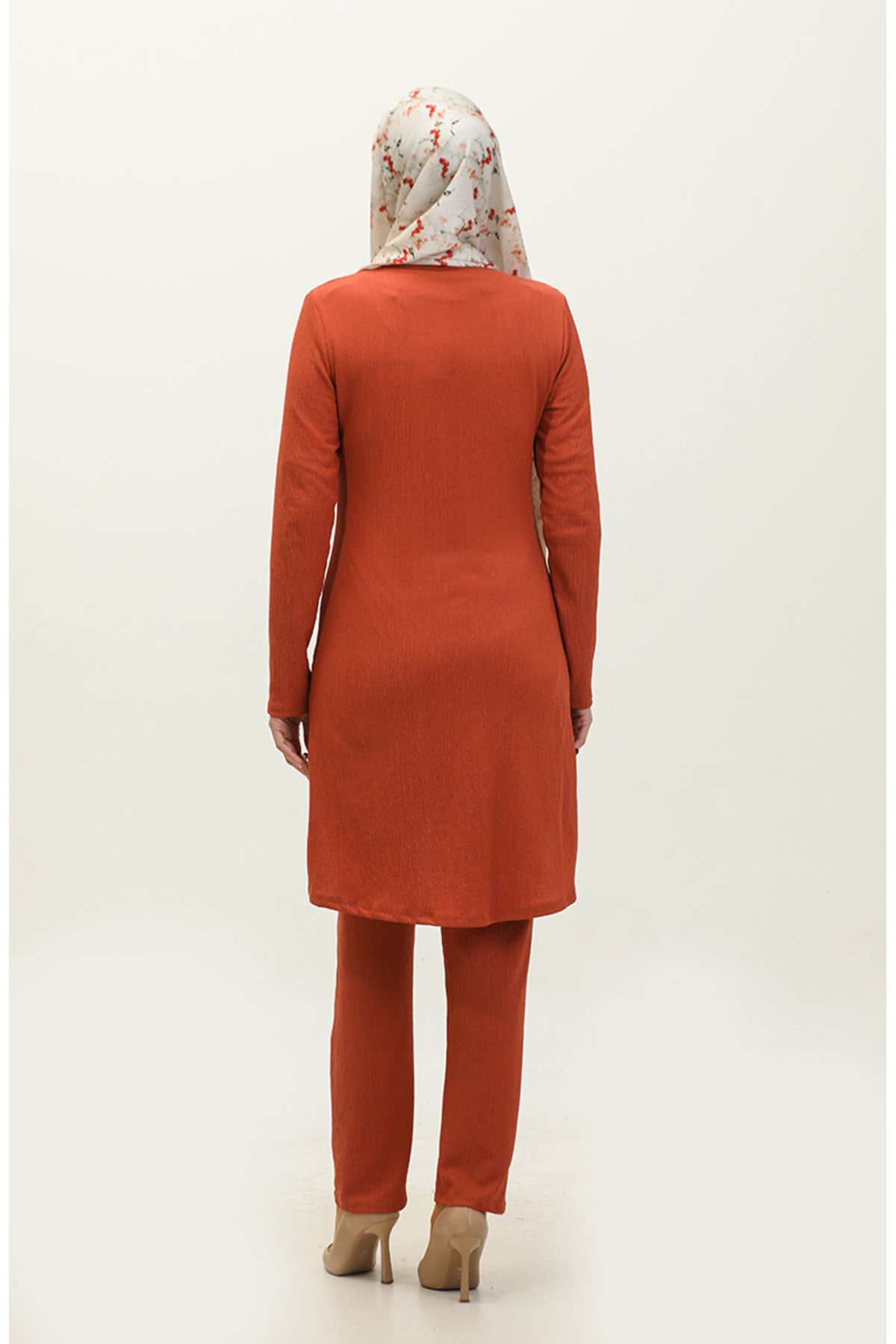 sefamerve-Brick Color Tunic and Trousers Double Set - Button Detail 0101DA-03 5