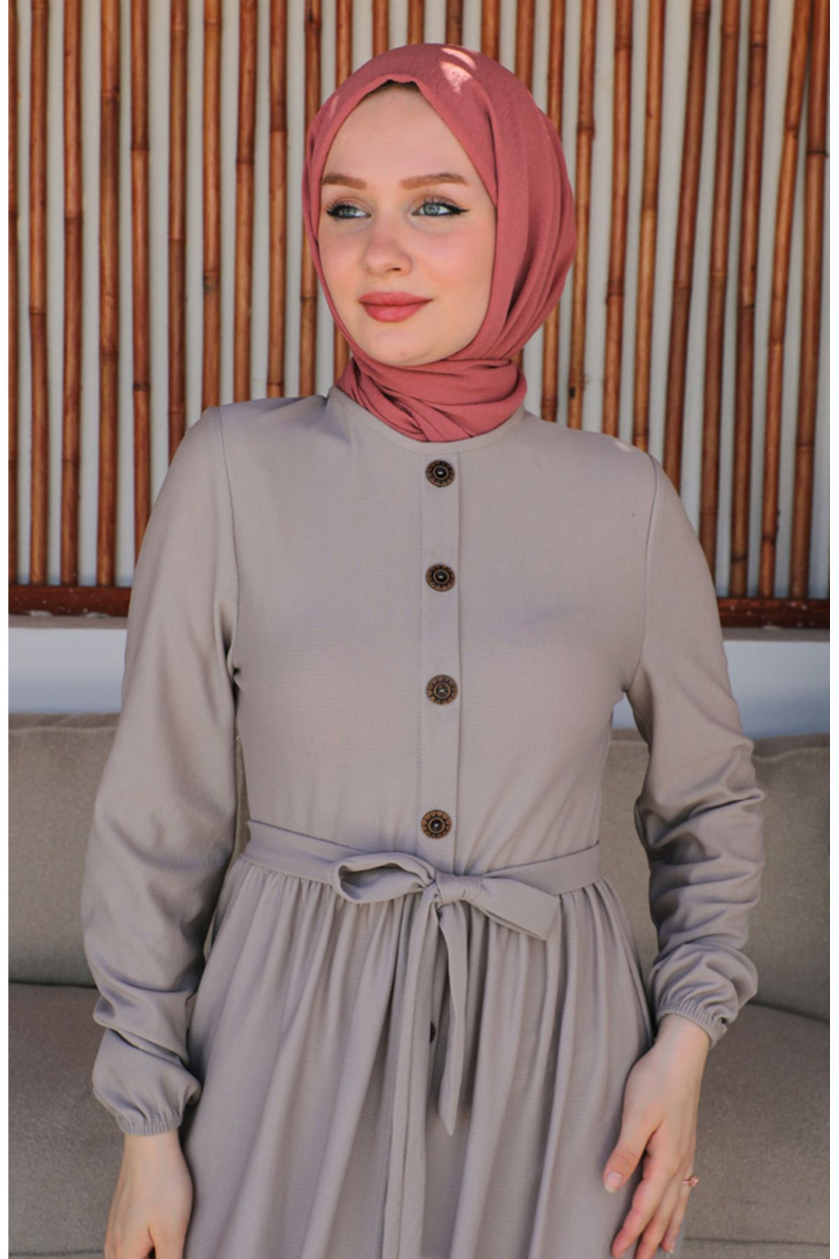 sefamerve-Φόρεμα Mink Belted - Button Detailed 7878-01 4