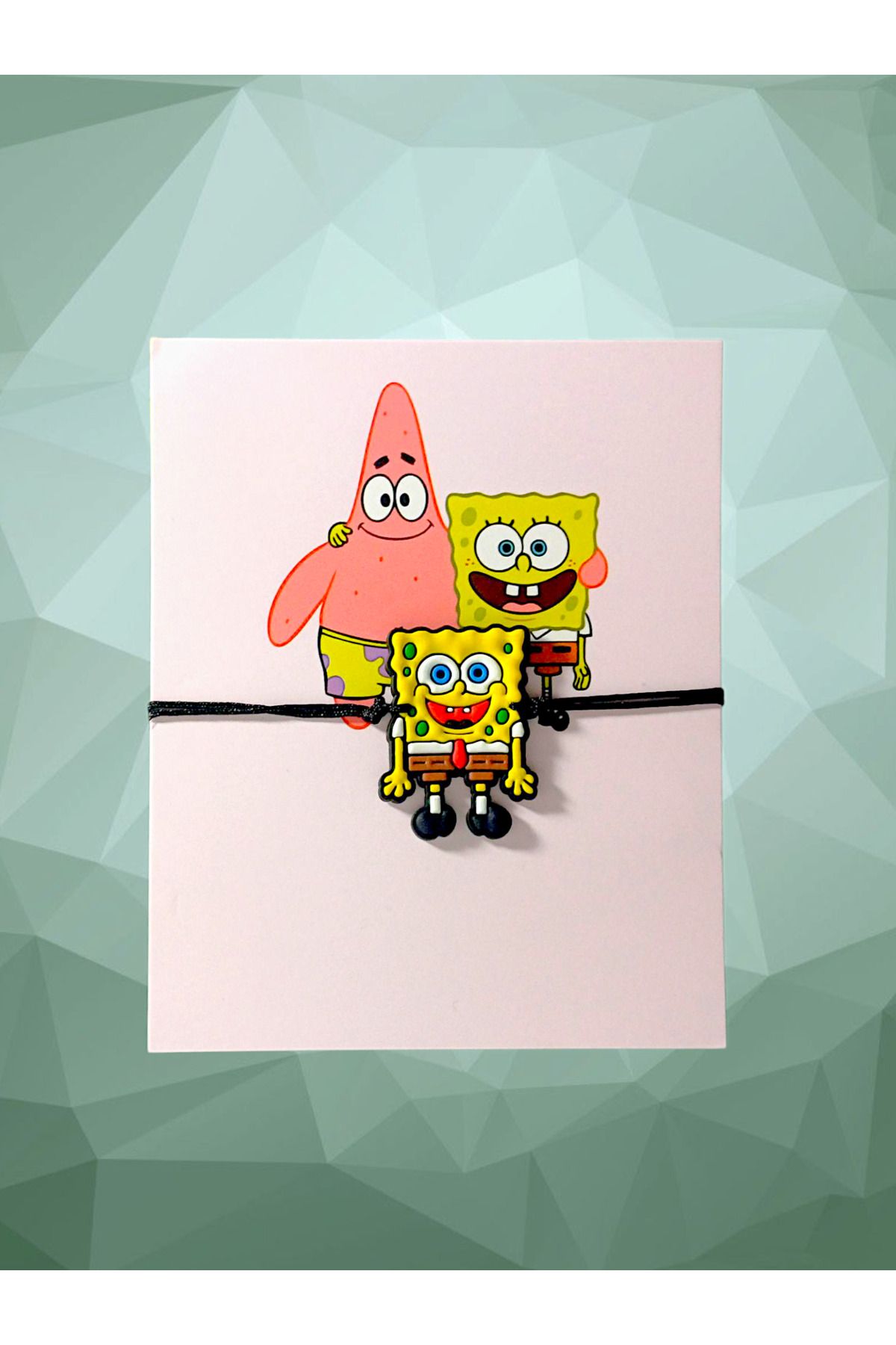 anonim-Spongebob Themed Adjustable Black String Bracelet with Special Card 1