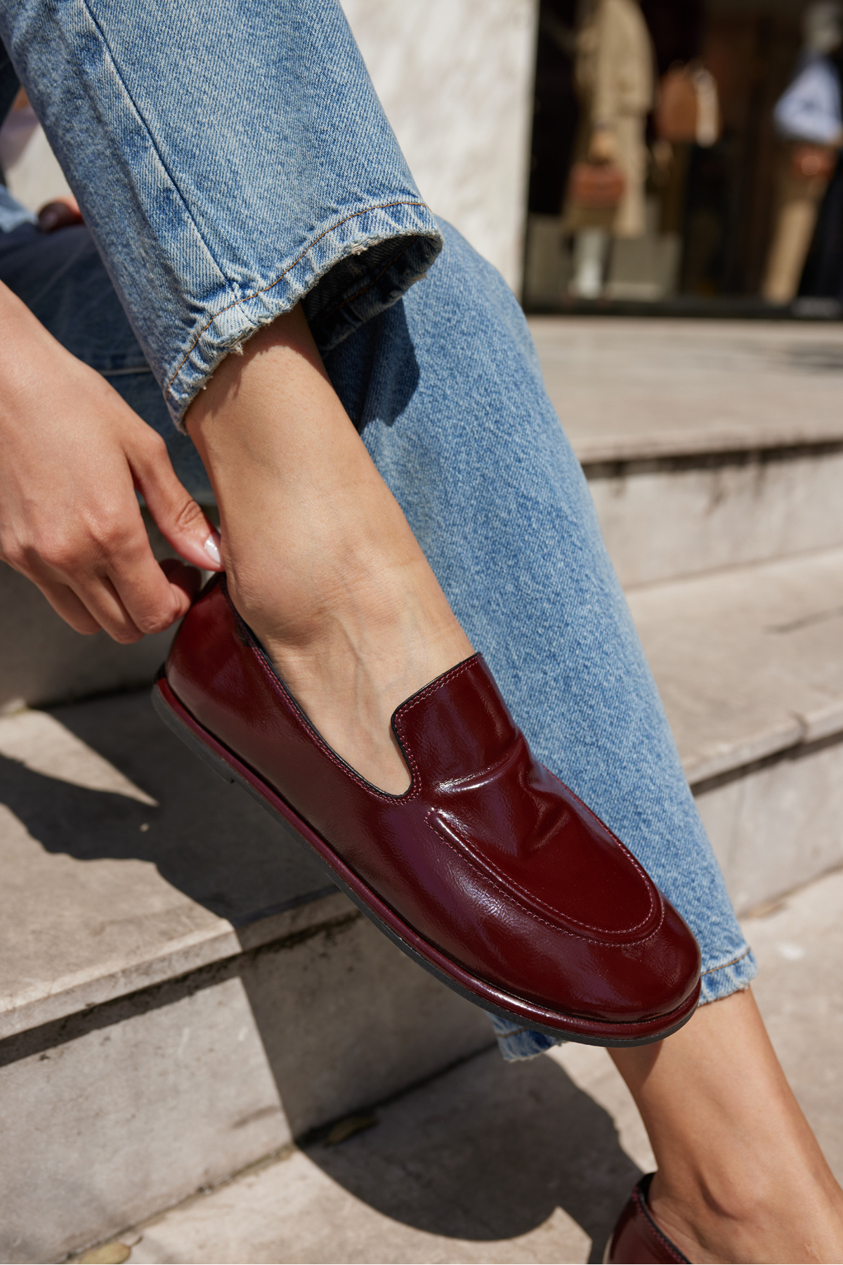 ANGELİNA JONES-Rubles Women's Burgundy Patent Leather New Generation Shoes 5