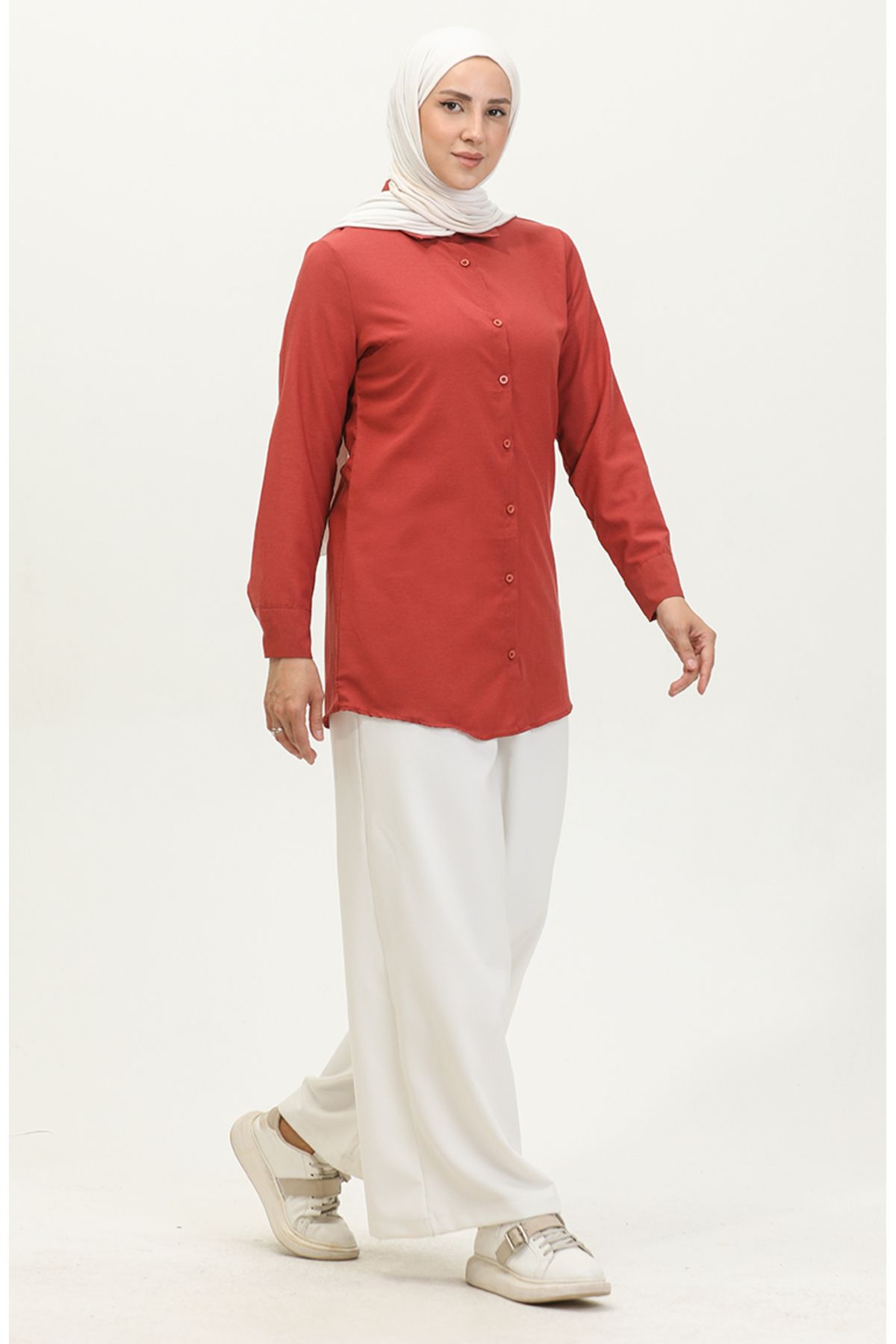 sefamerve-6111-03 Model Dark Onion Shell Buttoned Tunic 2