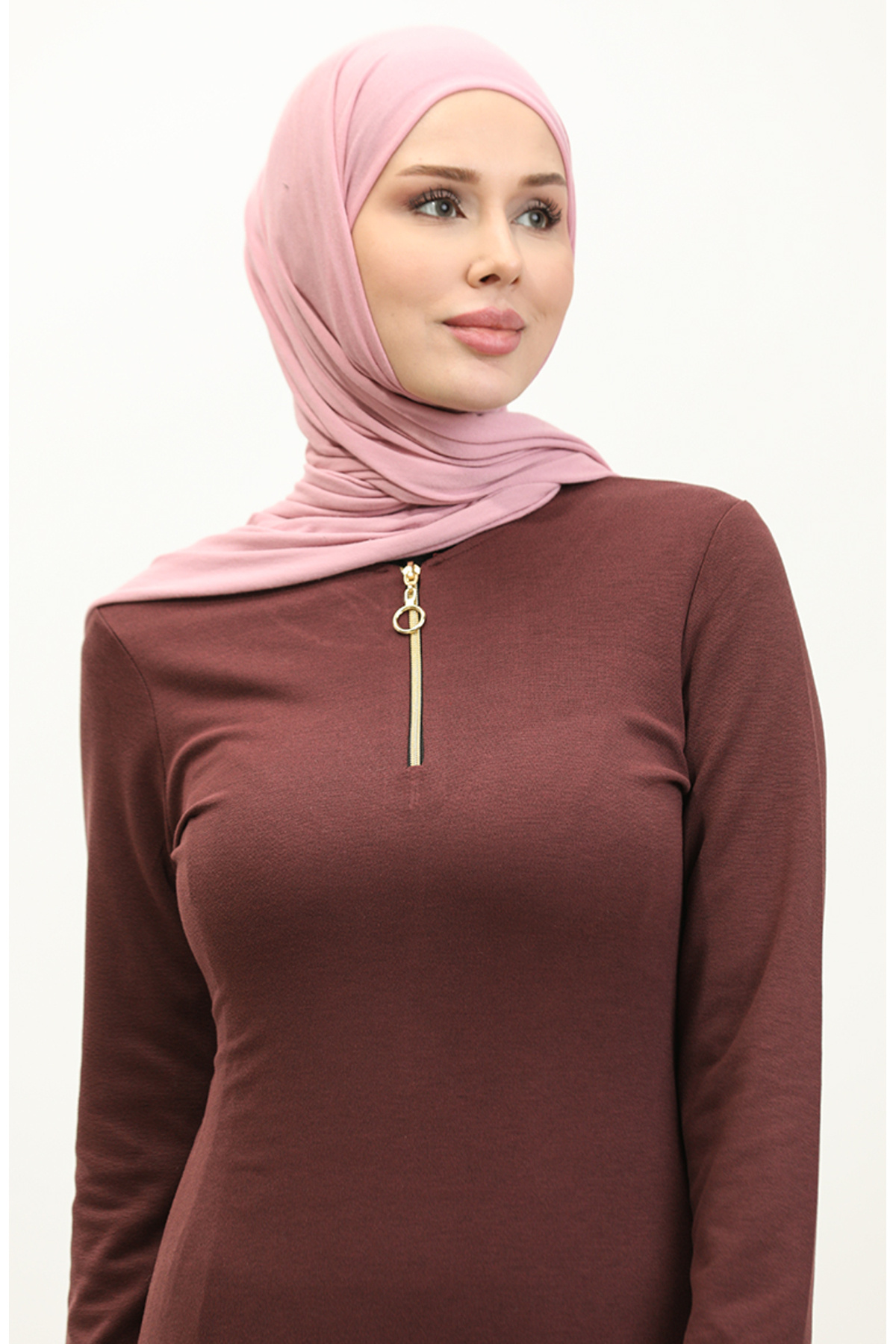 sefamerve-Pflaumenfarbenes Kleid mit Reißverschluss – 2144-05 3