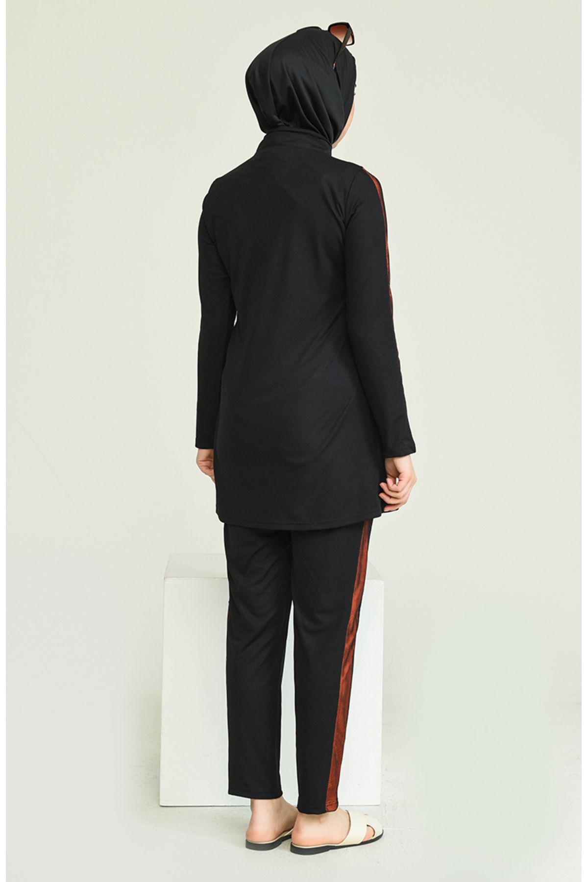 sefamerve-2207-02 Modell Mesh Schwarz Orange Hijab Badeanzug 3