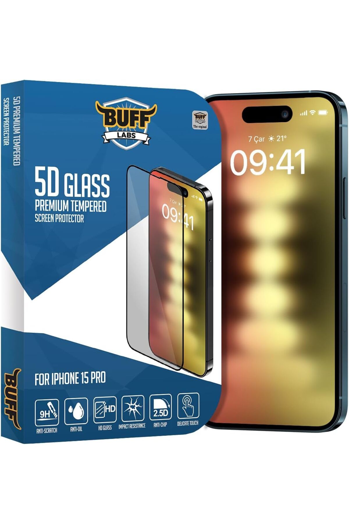 Mu Art Ahşap Mrt iPhone 15 Pro ile Uyumlu 5D Glass Ekran Koruyucu, BF5P5D, Şeffaf Art 871301