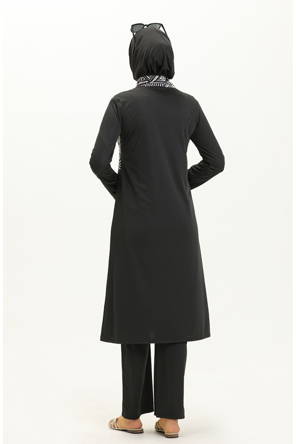 sefamerve-Gemusterter Hijab-Badeanzug 2313-01 Schwarz 5