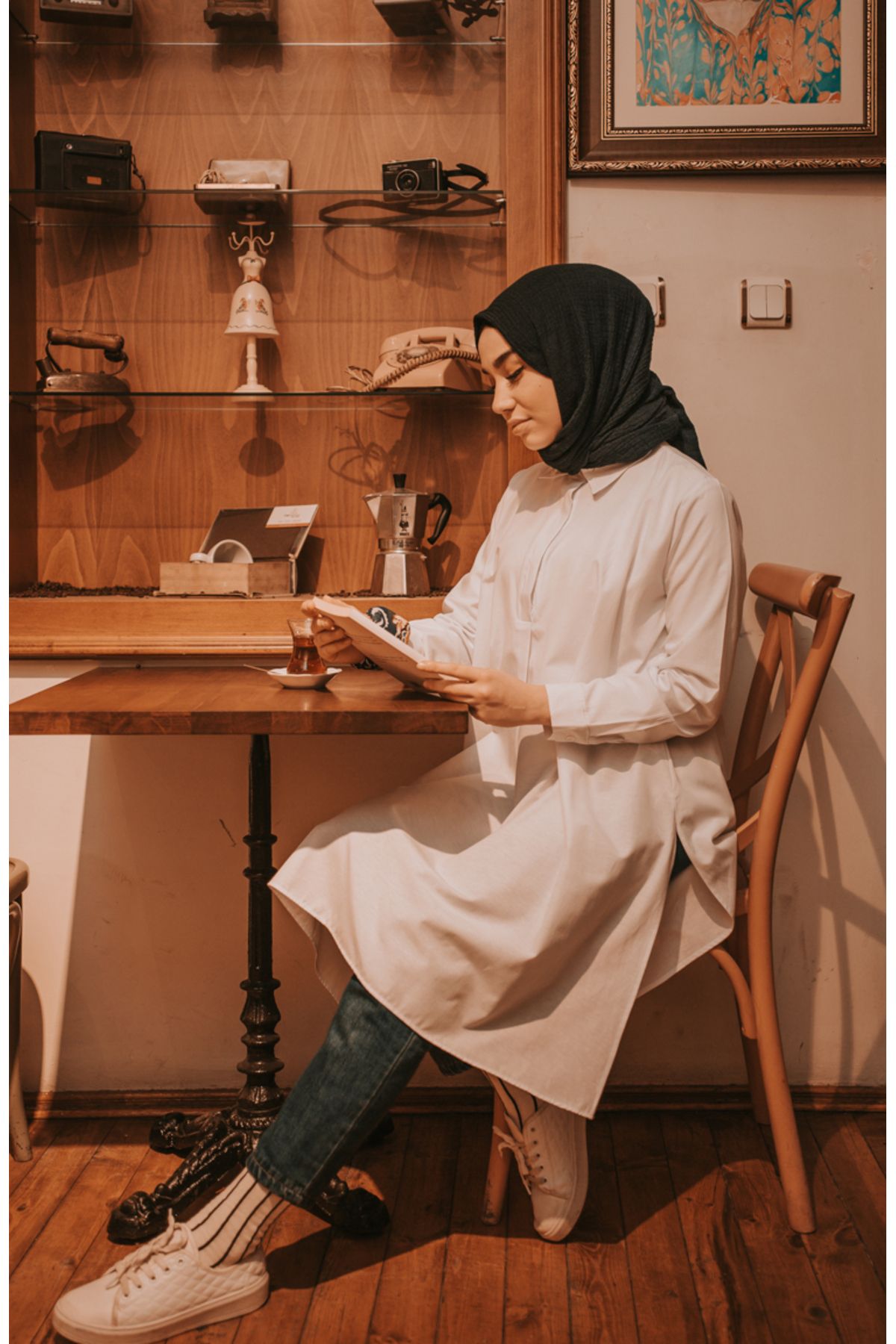 sefamerve-White Tunic with Hidden Buttons and Slits 6478-08 2