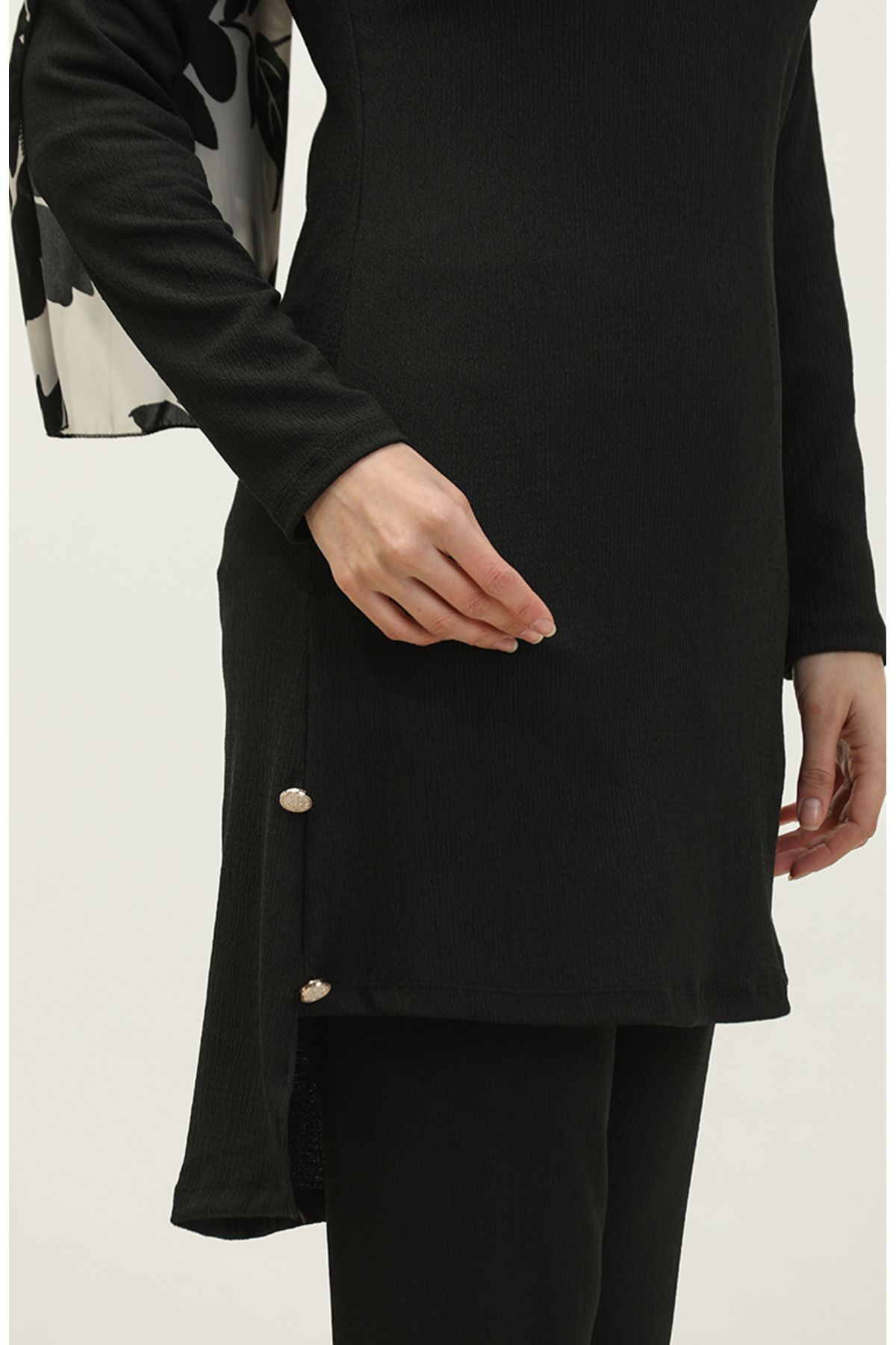sefamerve-Black Tunic and Trousers Double Set - Button Detail 0101DA-04 4