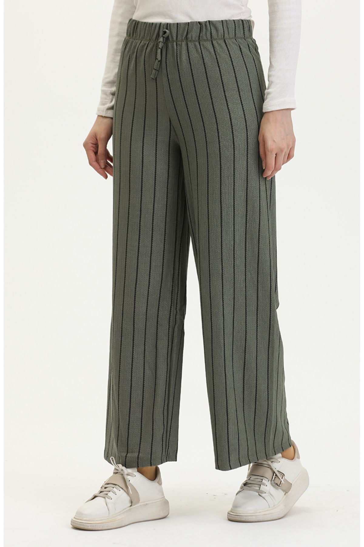 sefamerve-Pantaloni drapați cu croială relaxată de culoare kaki 8731-03 - Wide Leg Wrap 2