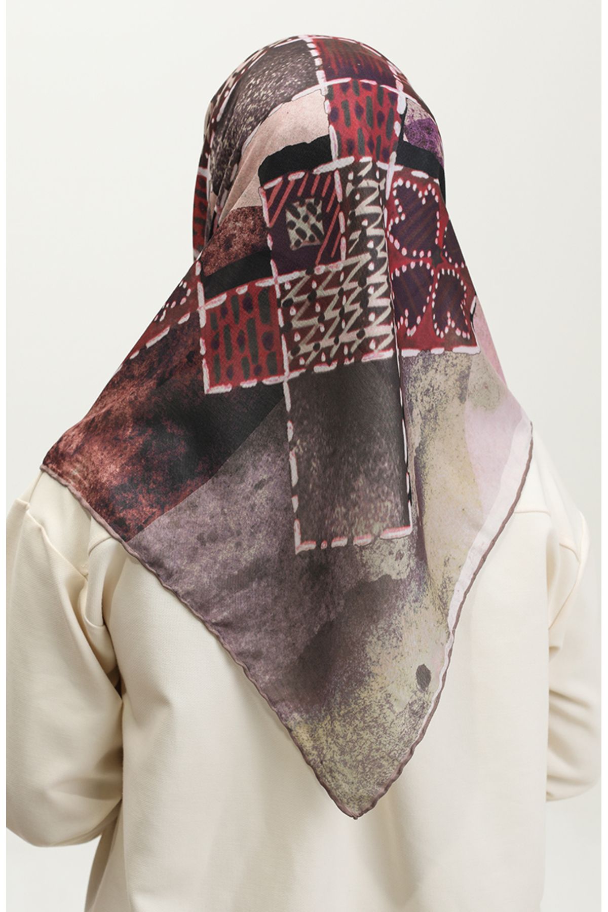 sefamerve-Mint Green Red Patterned Soft Scarf 2067-05 3