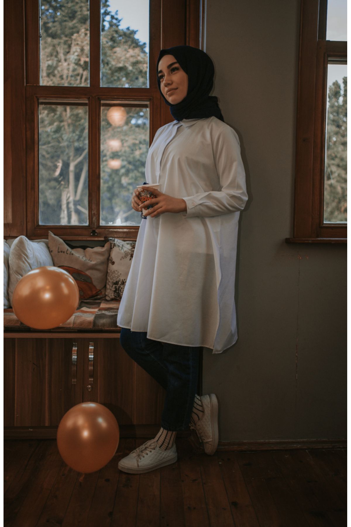 sefamerve-White Tunic with Hidden Buttons and Slits 6478-08 3
