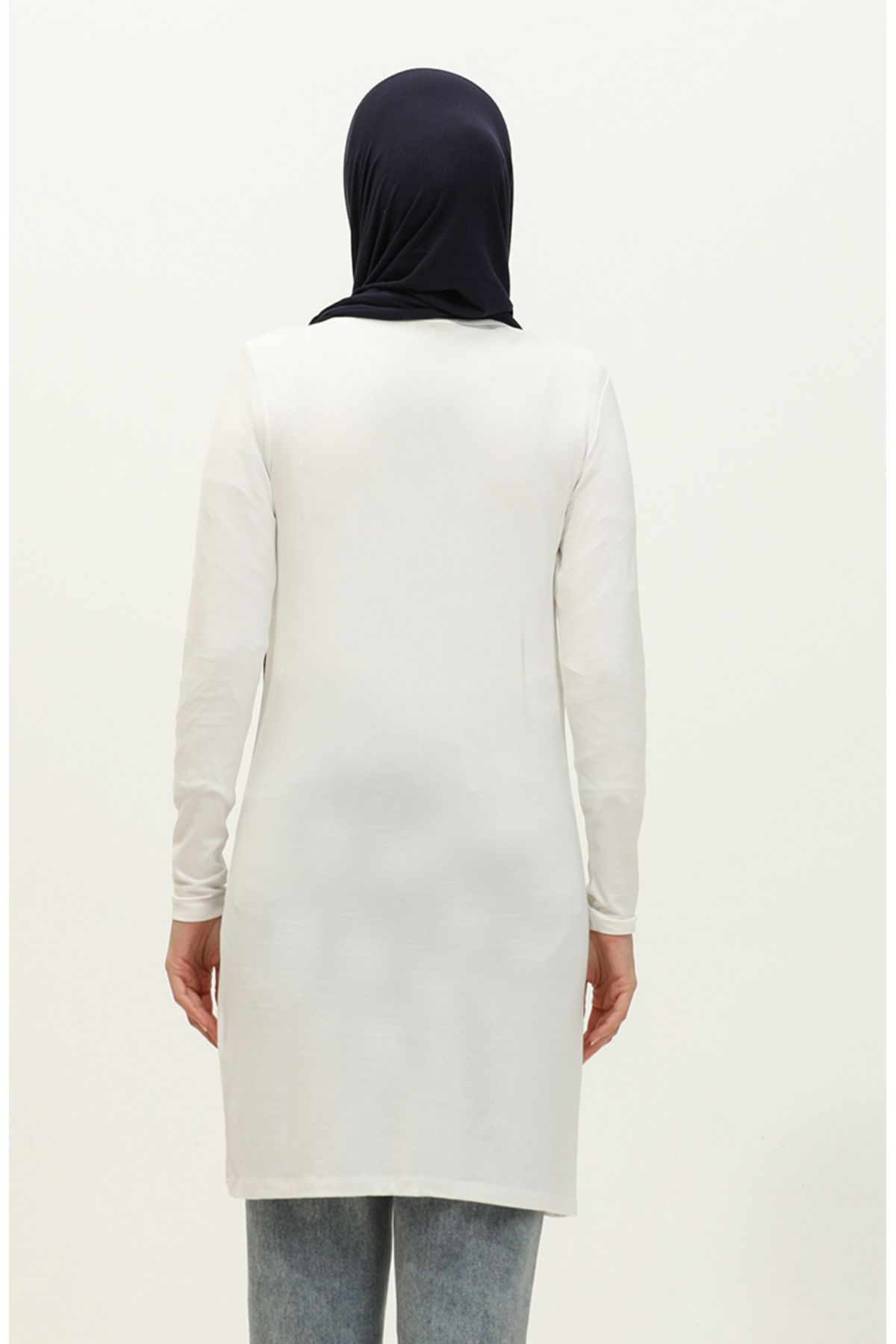 sefamerve-Ecru Combed Cotton Tunic - 10645-06 Model 5