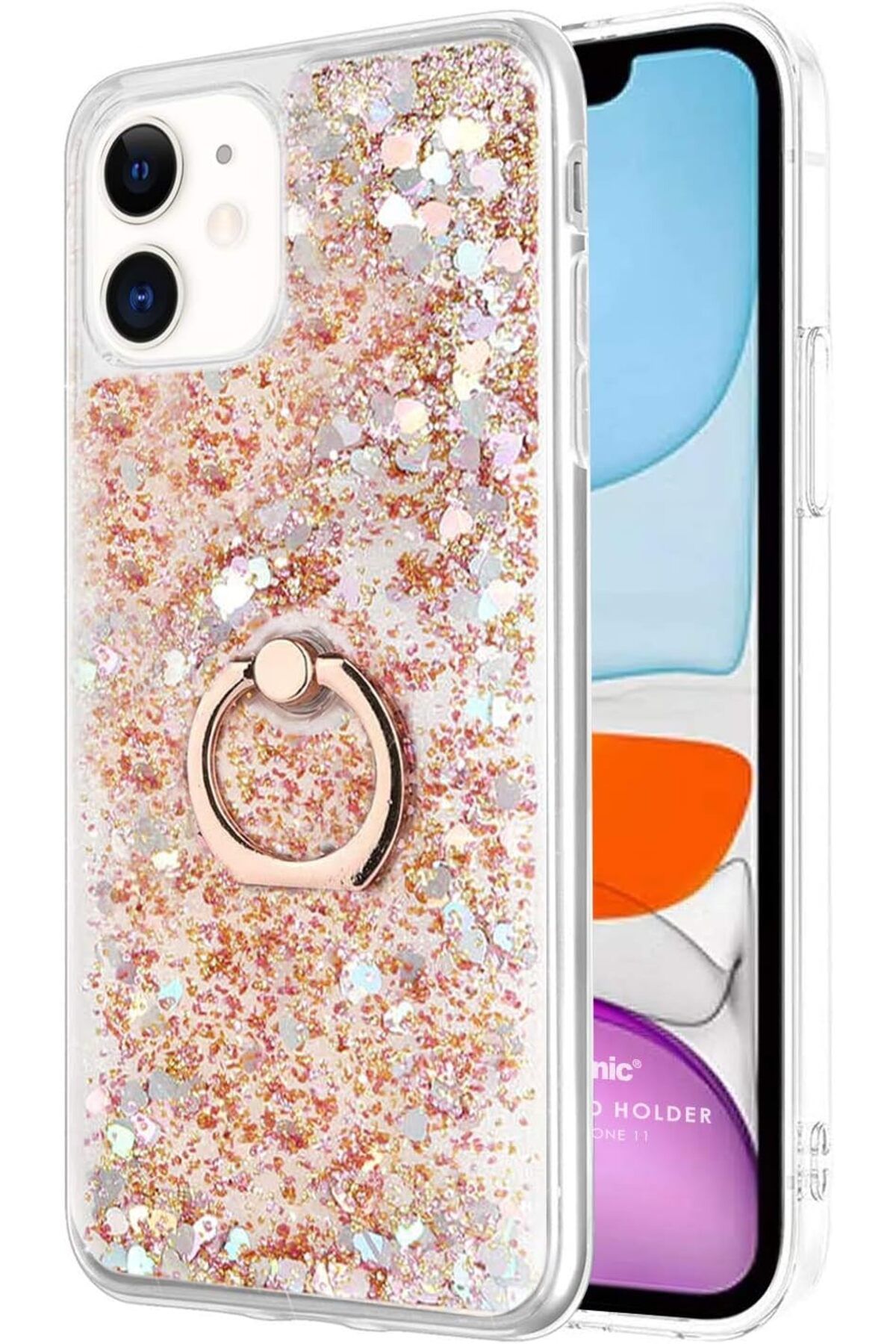 STOREMAX Rom iPhone 11 için Kılıf Glitter Liquid Holder Gold [iPhone 11 ile Uyumlu Kılıf - Gold] Romshp