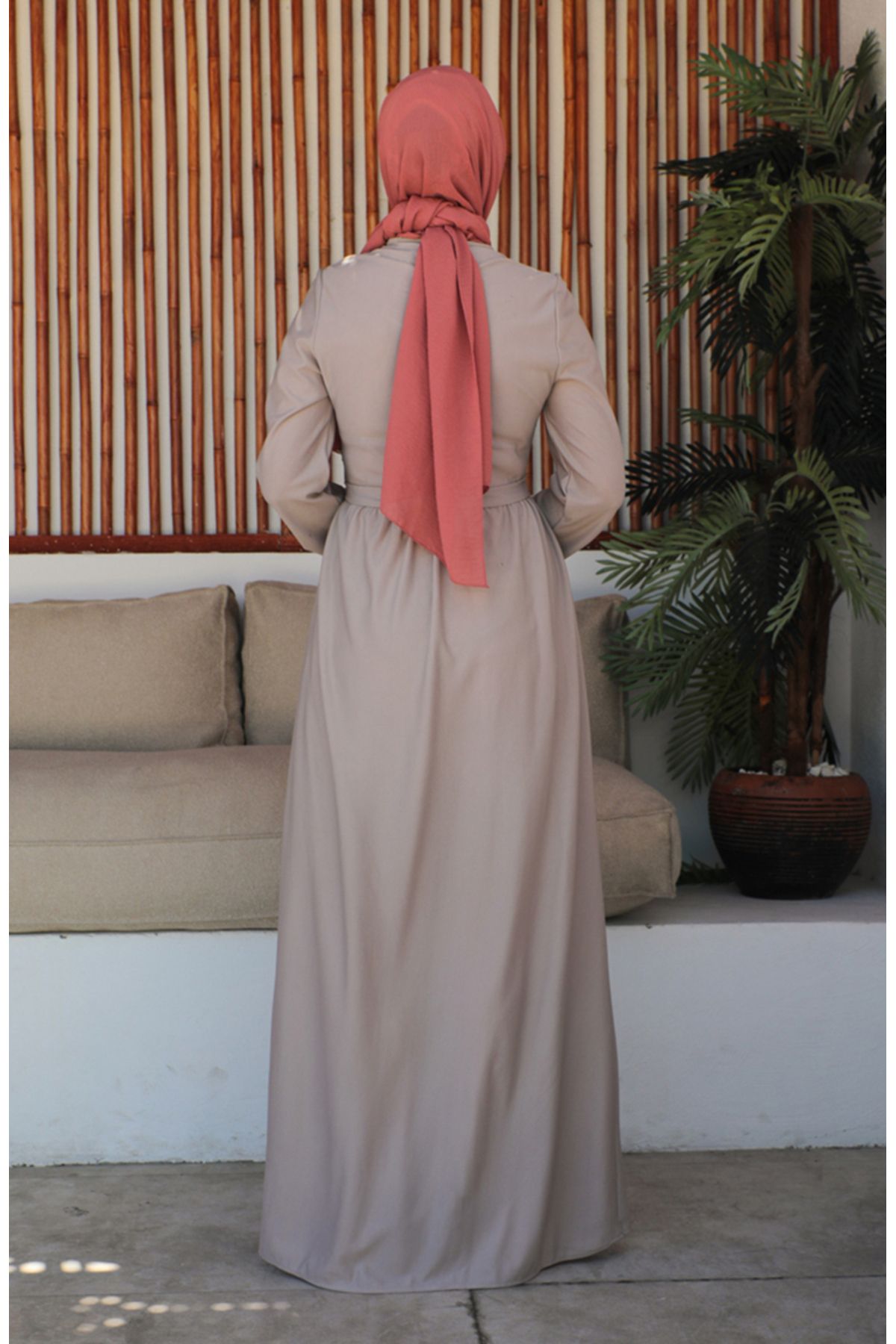 sefamerve-Φόρεμα Mink Belted - Button Detailed 7878-01 6