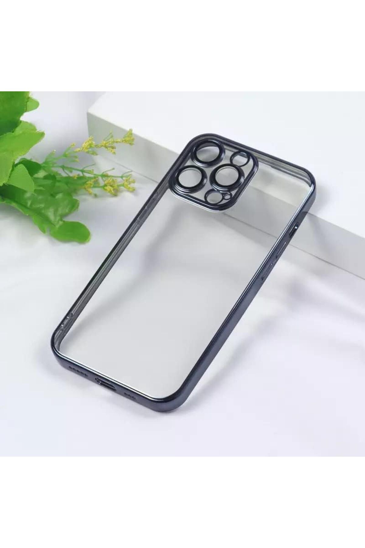 STOREMAX SRT iPhone 12 Pro uyumlu Kenarları Renkli Lazer Kamera Lens Korumalı Lüks Silikon Kılıf (Grafit