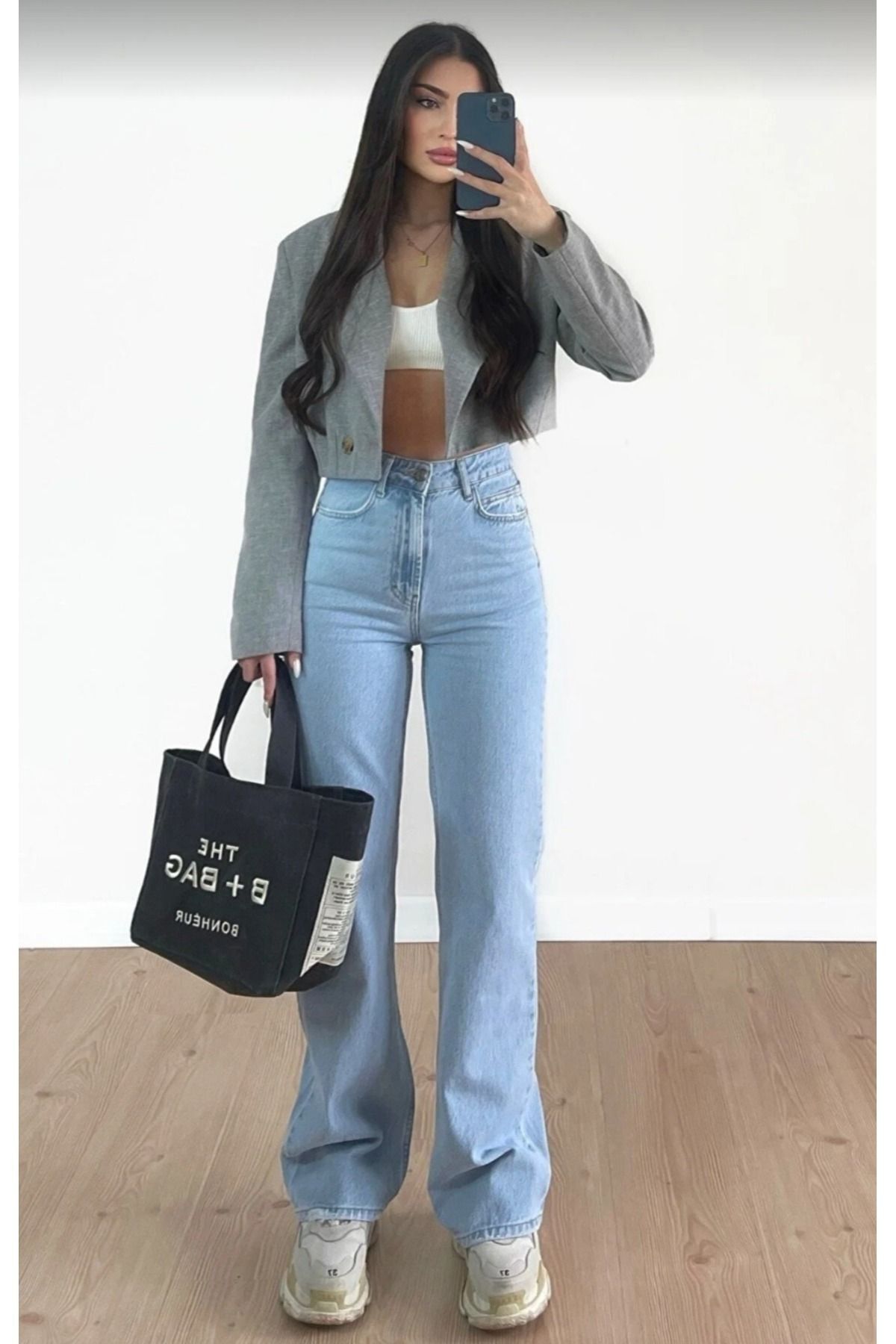 WODDİ Duryn Salaş Mavi Kar Palazzo Kadın Jeans Pantolon Tanya