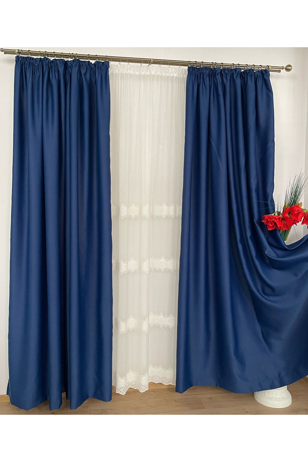 Liz Line Set Doua Draperii Blackout, Albastru Inchis, "monocrom Signature" By Liz Line Cu Rejansa 2x140x245cm - 140 x 245