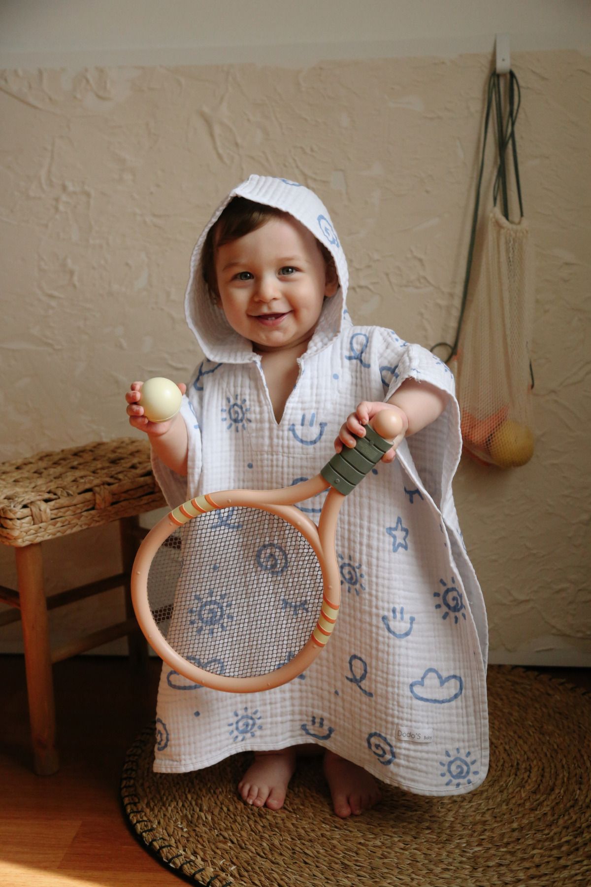 DoDo'S Baby %100 Doğal Organik Müslin Neşeli Gökyüzü Bebek Çocuk Panço 4 Katlı Ultra Yumuşak Plaj Bornoz Banyo