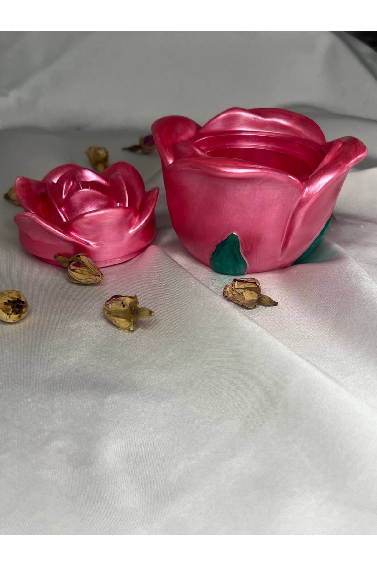 Love Candle Dekor Pembe Gül Kapaklı Dekoratif Takı Kutusu, Gül