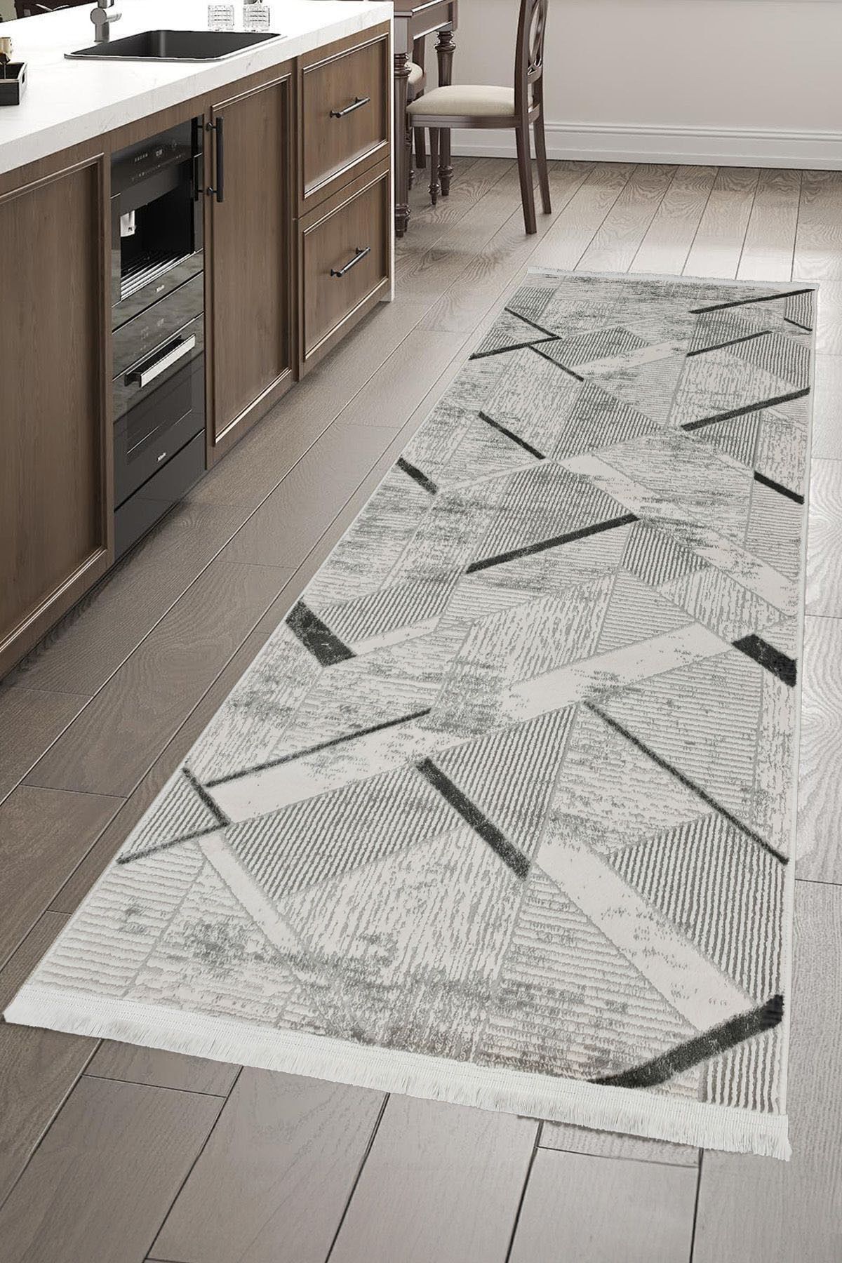 ünalcarpet %100 Akrilik (Yün) Kalın Dokuma Kesme Yolluk Hol Koridor Antre Mutfak Yatak Odası Antrasit