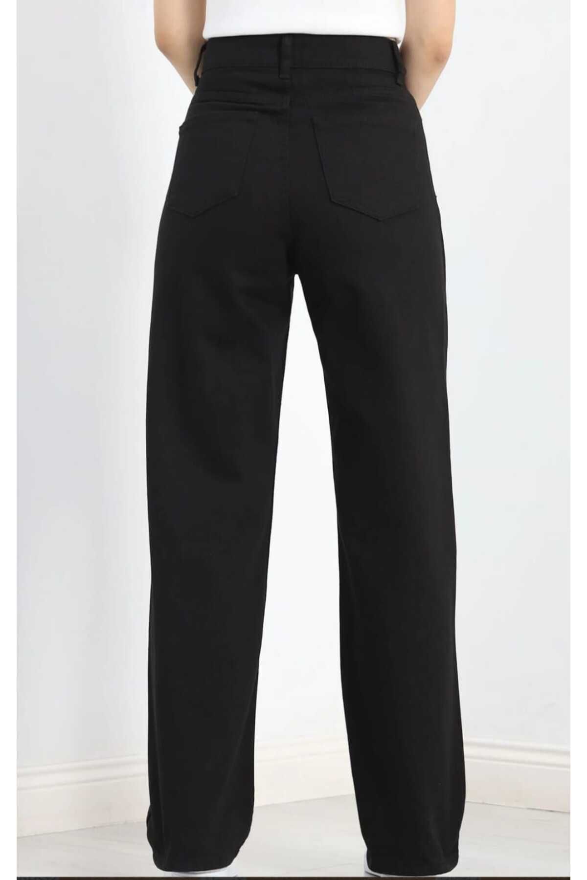 JAXEN-Freya 90's Wide Leg Women's Non-Fading Black Lycra Palazzo Jeans Denim Trousers 2