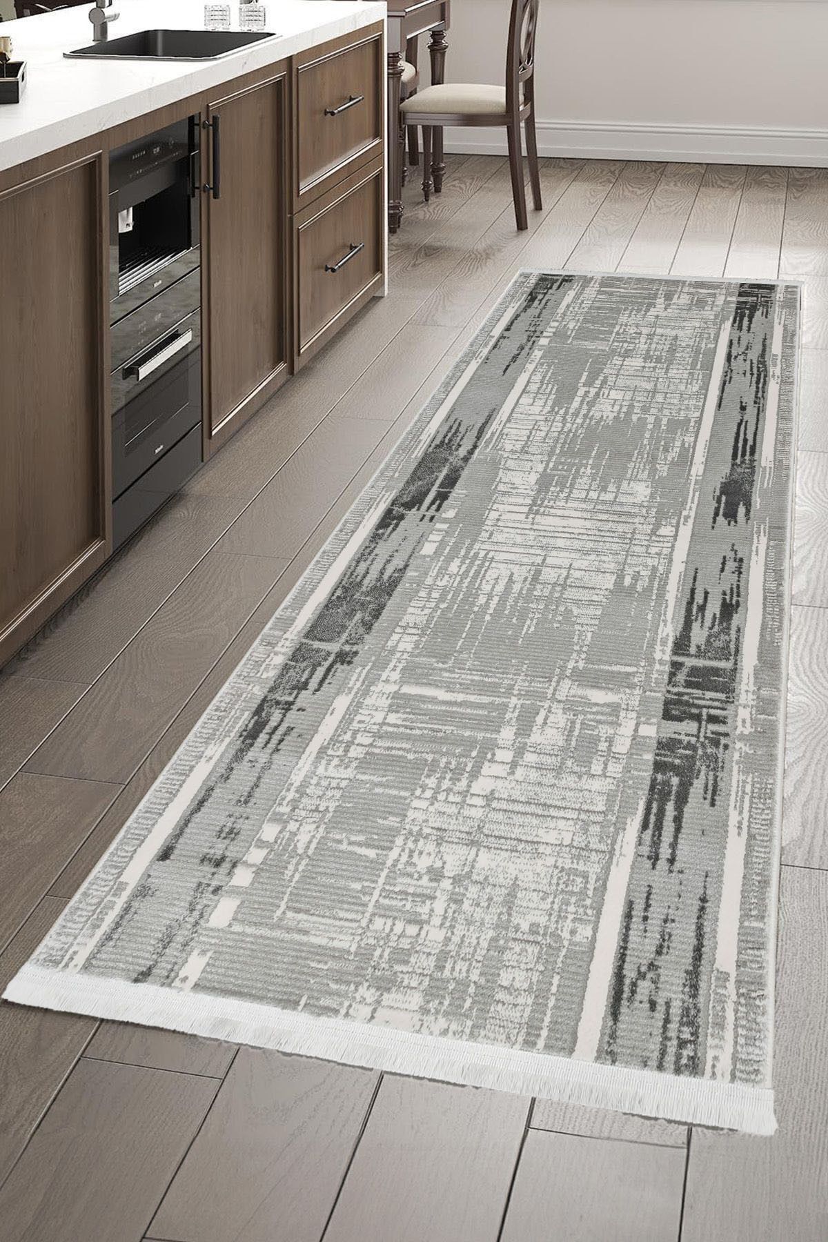 ünalcarpet %100 Akrilik (Yün) Kalın Dokuma Kesme Yolluk Hol Koridor Antre Mutfak Yatak Odası Antrasit