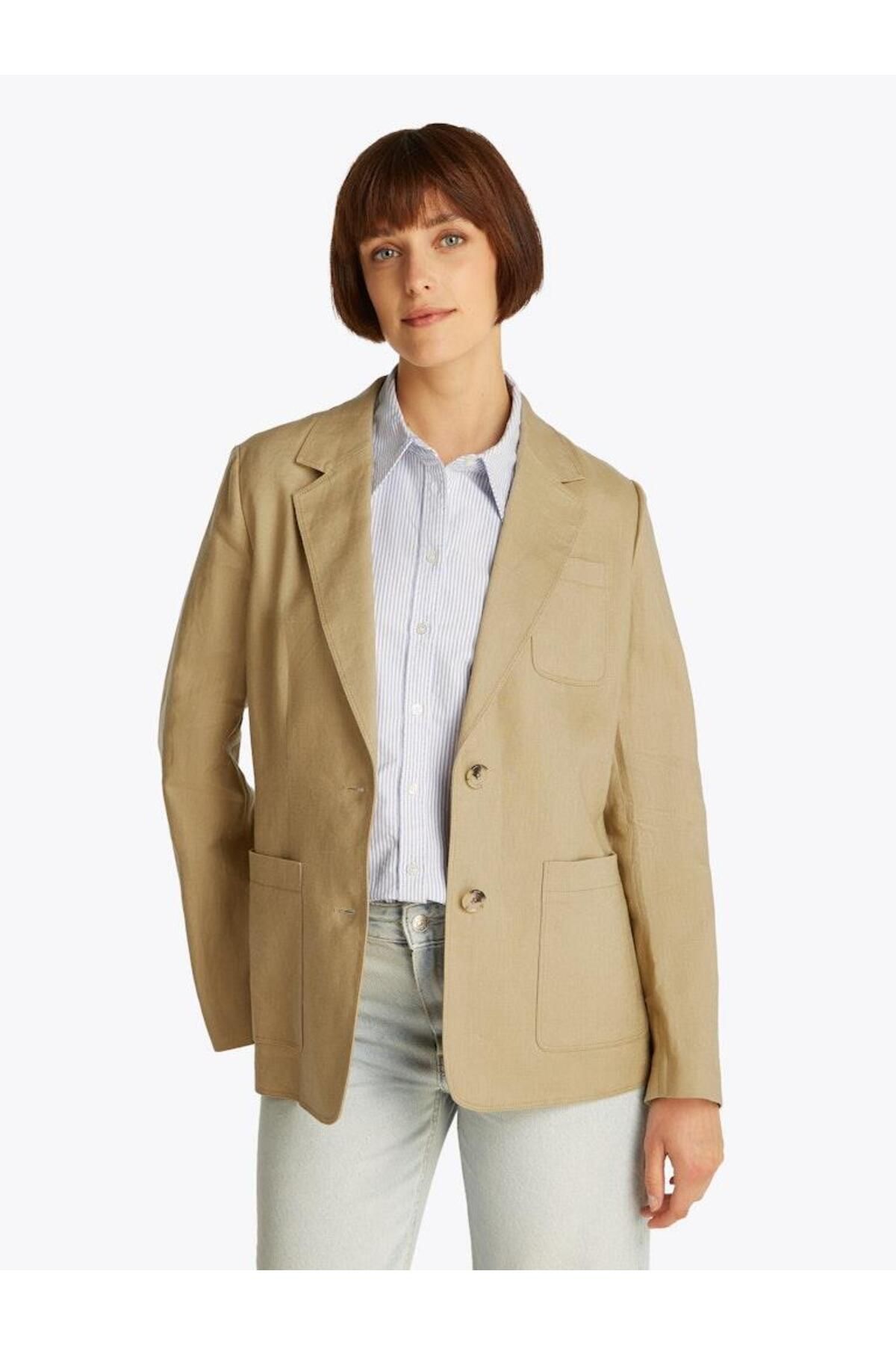 Tommy Hilfiger Kadın ESS LINEN REGULAR SB BLAZER Blazer