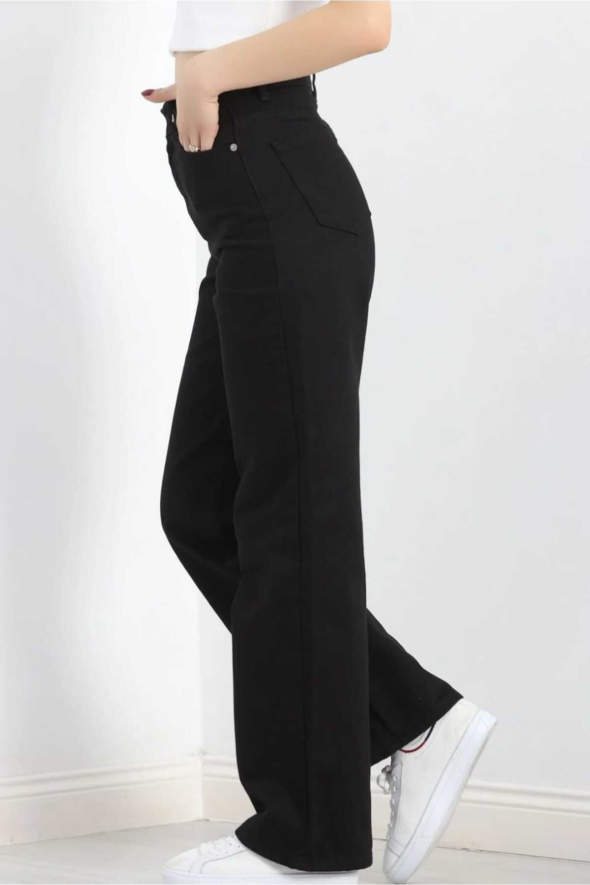 JAXEN-Freya 90's Wide Leg Women's Non-Fading Black Lycra Palazzo Jeans Denim Trousers 4