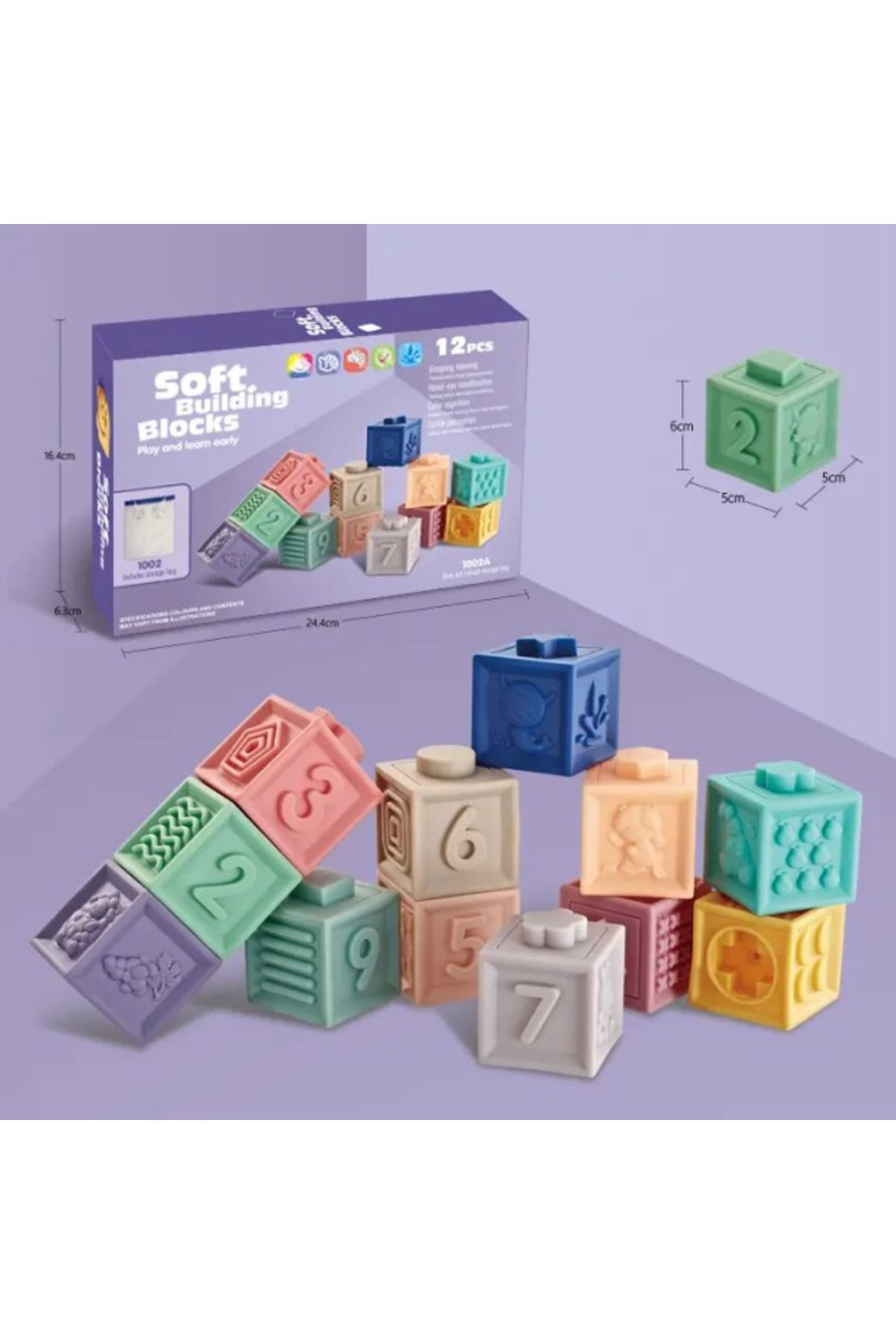 Empria-Set Of 12 Silicone Building Blocks, Colorful Educational Toy, , Numbers And Shapes 10