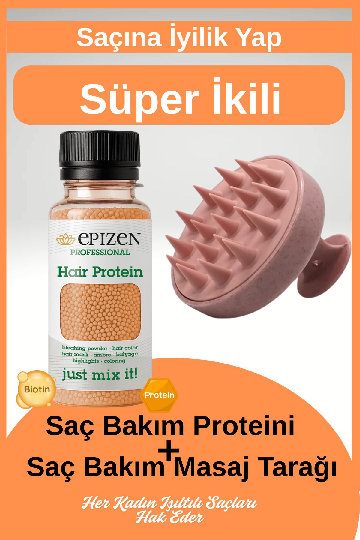 EPİZEN Saç Bakım Proteini Ve Saç Masaj Tarağı Süper İkili Saç Bakım Seti / Sağlıklı Ve İpeksi Saçlar İçin