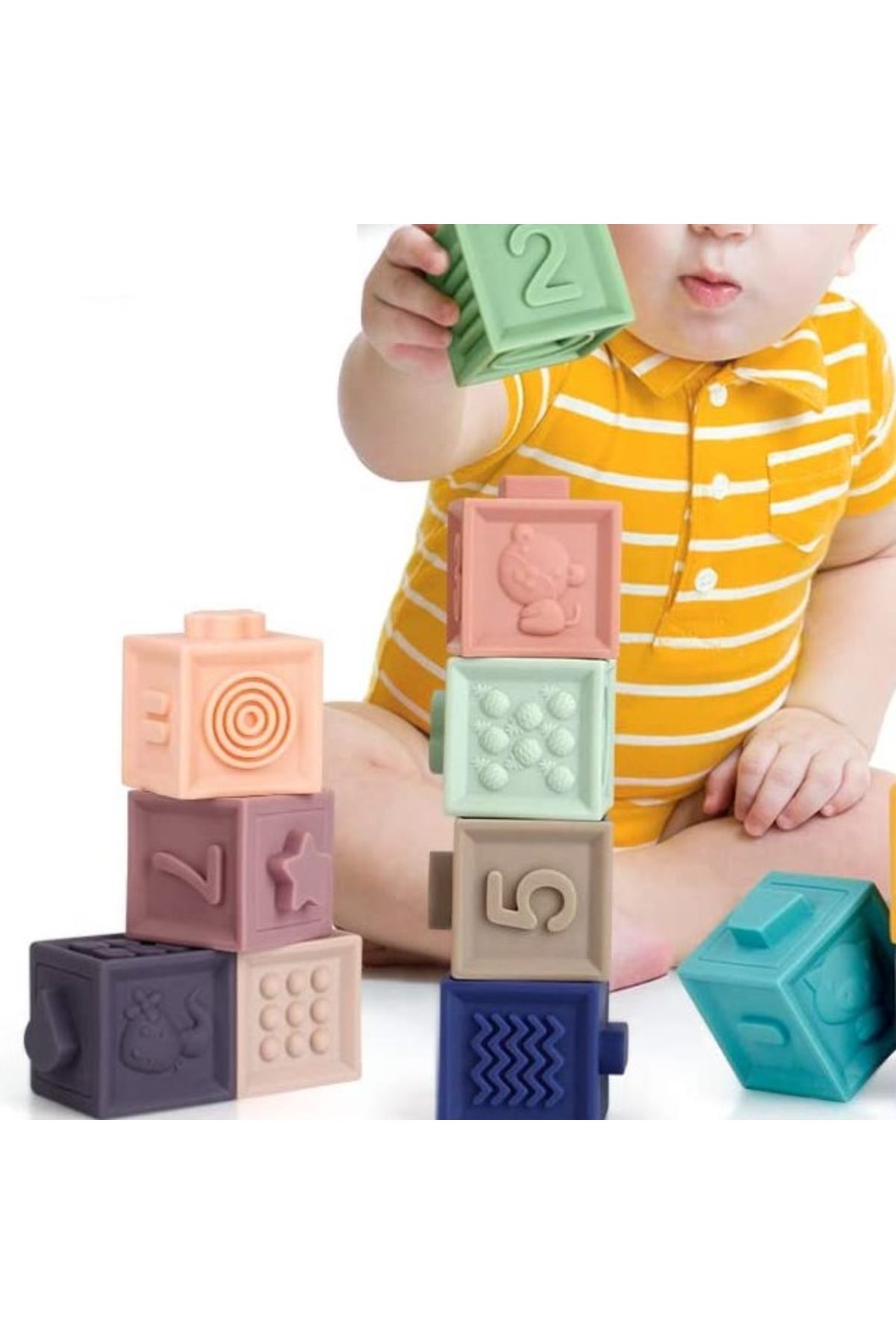Empria-Set Of 12 Silicone Building Blocks, Colorful Educational Toy, , Numbers And Shapes 6