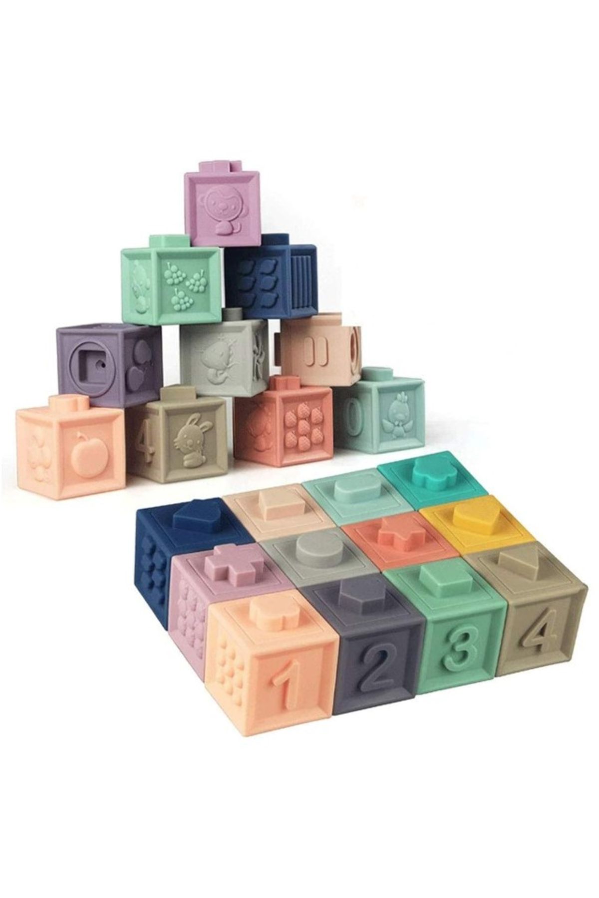 Empria-Set Of 12 Silicone Building Blocks, Colorful Educational Toy, , Numbers And Shapes 11