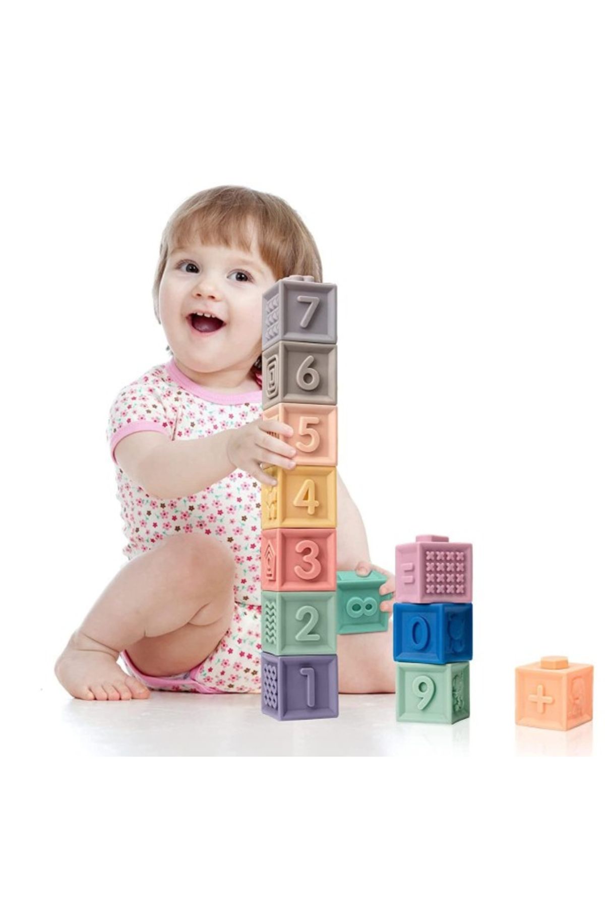 Empria-Set Of 12 Silicone Building Blocks, Colorful Educational Toy, , Numbers And Shapes 14