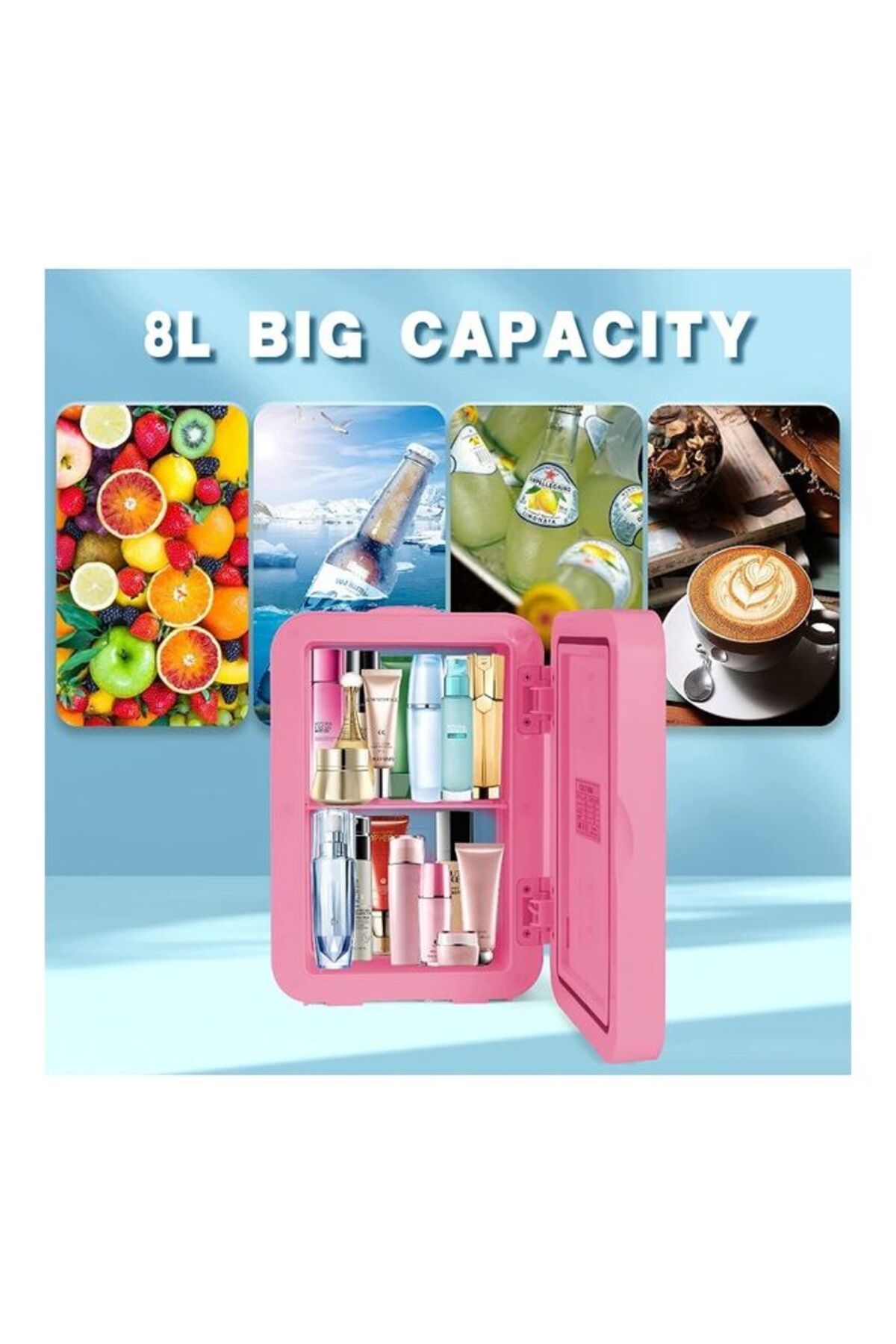 COOYA-Mini Cosmetic Makeup Refrigerator With LED Light Mirror Pink 4