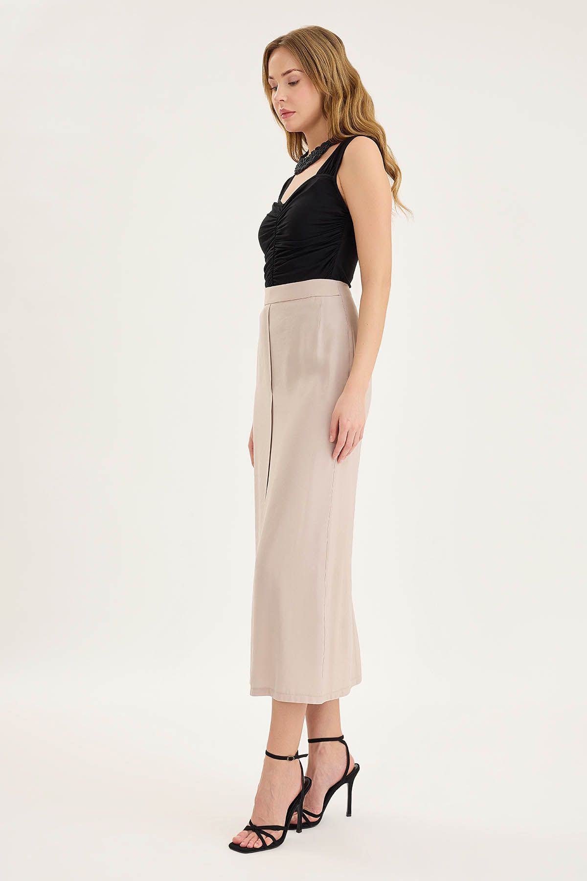 Vitrin-Midi Length Skirt with Front Stitching 5