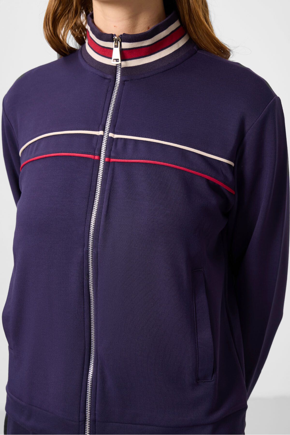 TOMMY LIFE-Set de trening pentru femei, mov închis, cu textura moale, cu guler ridicat - 95350 5