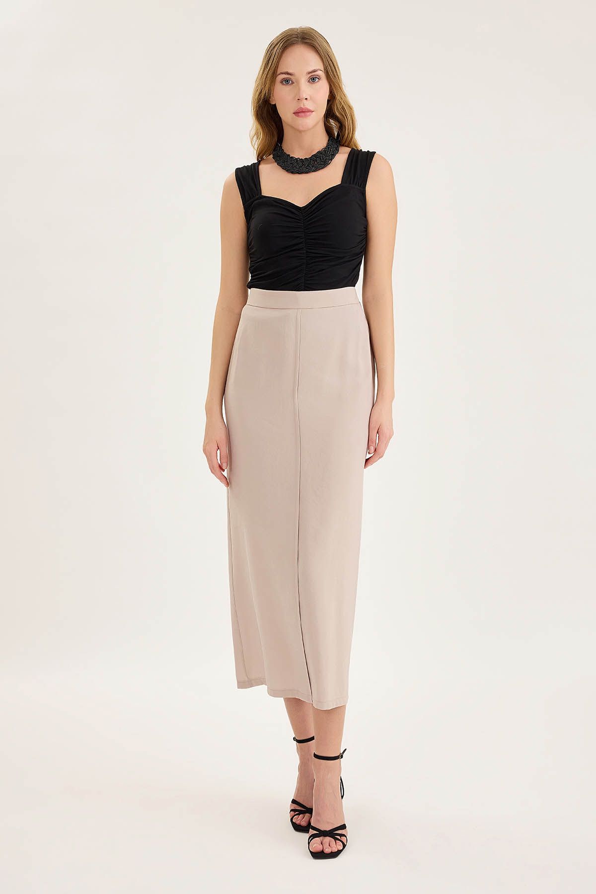 Vitrin-Midi Length Skirt with Front Stitching 1