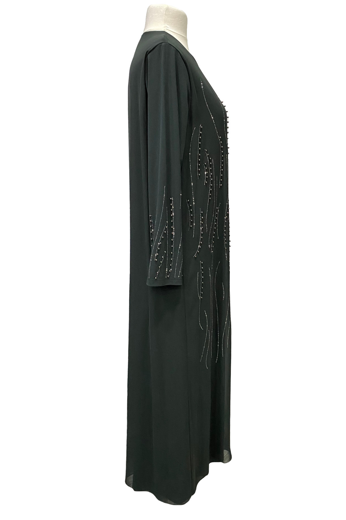 Giyinen Mağazaları-Khaki Asian Round Neck Stylish Stone Embroidered Plus Size Mother Evening Dress 3