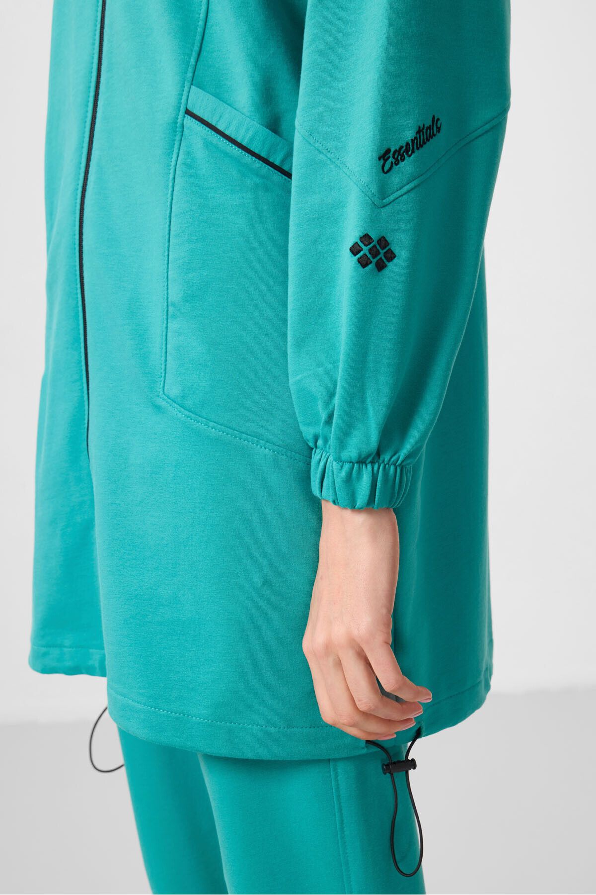TOMMY LIFE-Sea Green Stand Collar Zippered Comfortable Form Women's Tracksuit Tunic Set - 95345 6