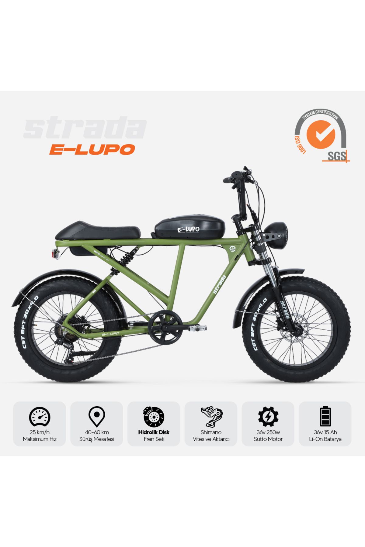 Stradacycles E-lupo Hidrolik Disk 20 Jant Çift Amortisörlü Fatbike Elektrikli Bisiklet