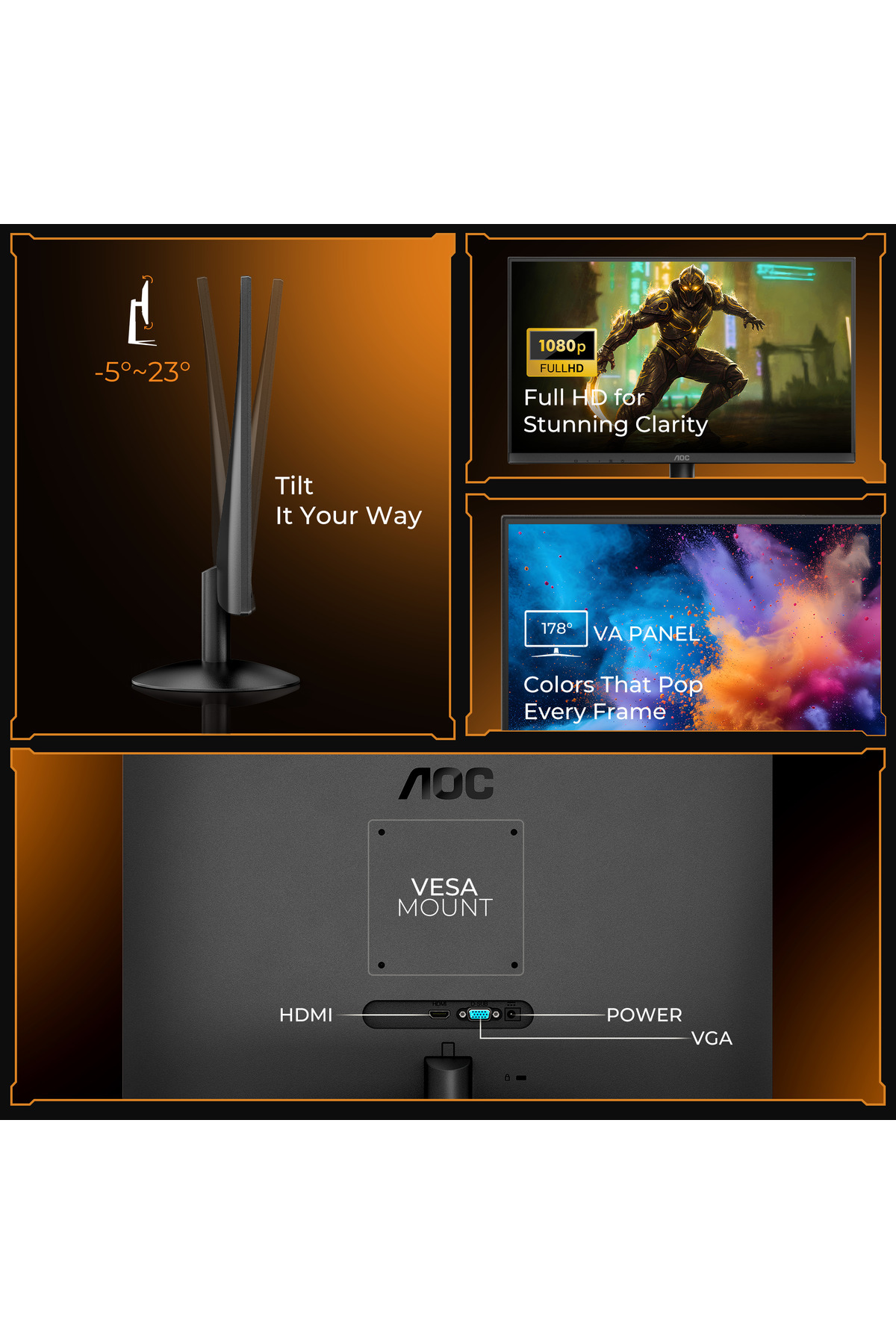 Aoc-22b30hm2 Gaming Monitor 22 Inch, Ips, Fhd 120hz, Hdmi, Height, Tilt & Pivot Adjust Stand, 6