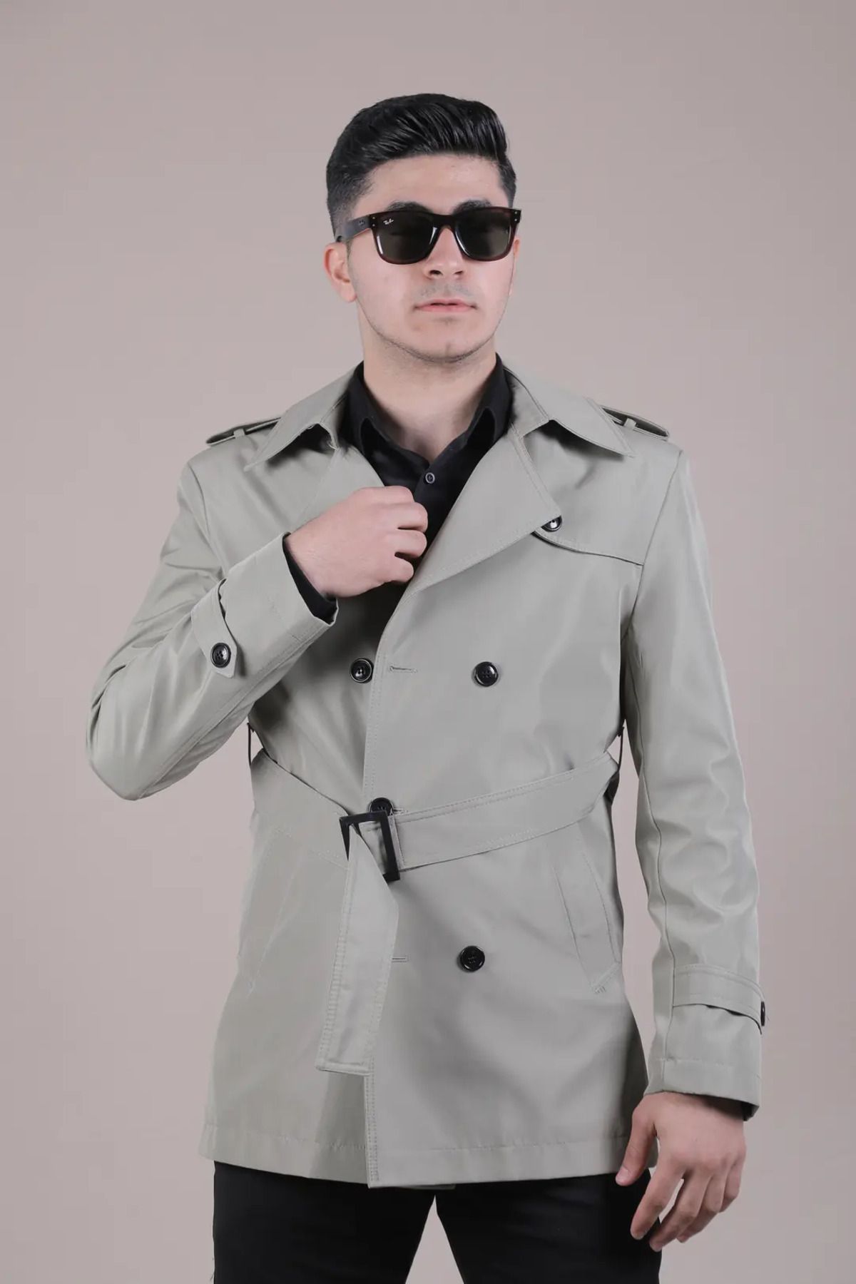 RIMAYS Slim Fit Kemer Detaylı Erkek Trençkot