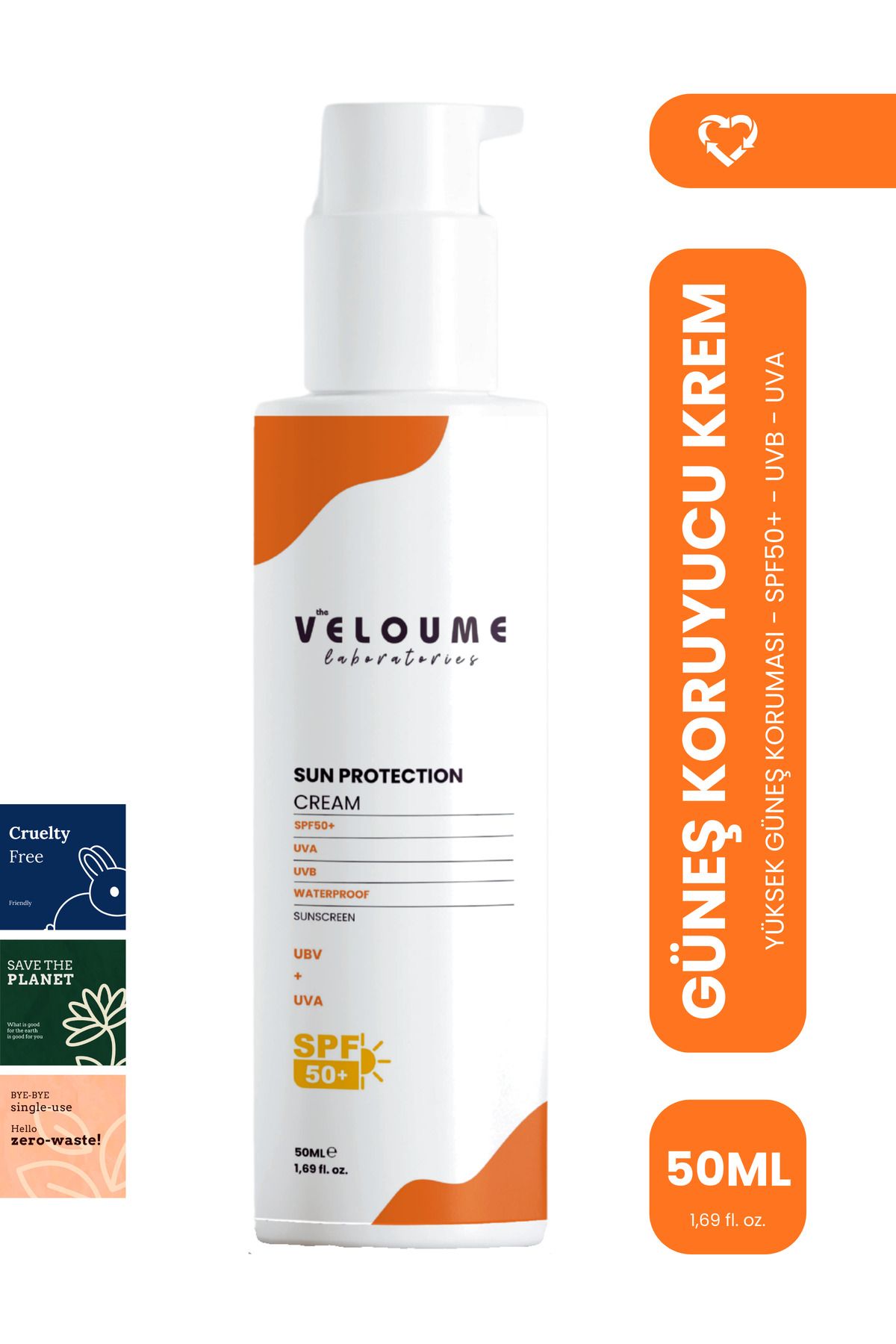 The Veloume Labs Yüksek Koruma Güneş Kremi, Nemlendirme Etkili, UVA, UVB Koruması, SPF50+ 50ml