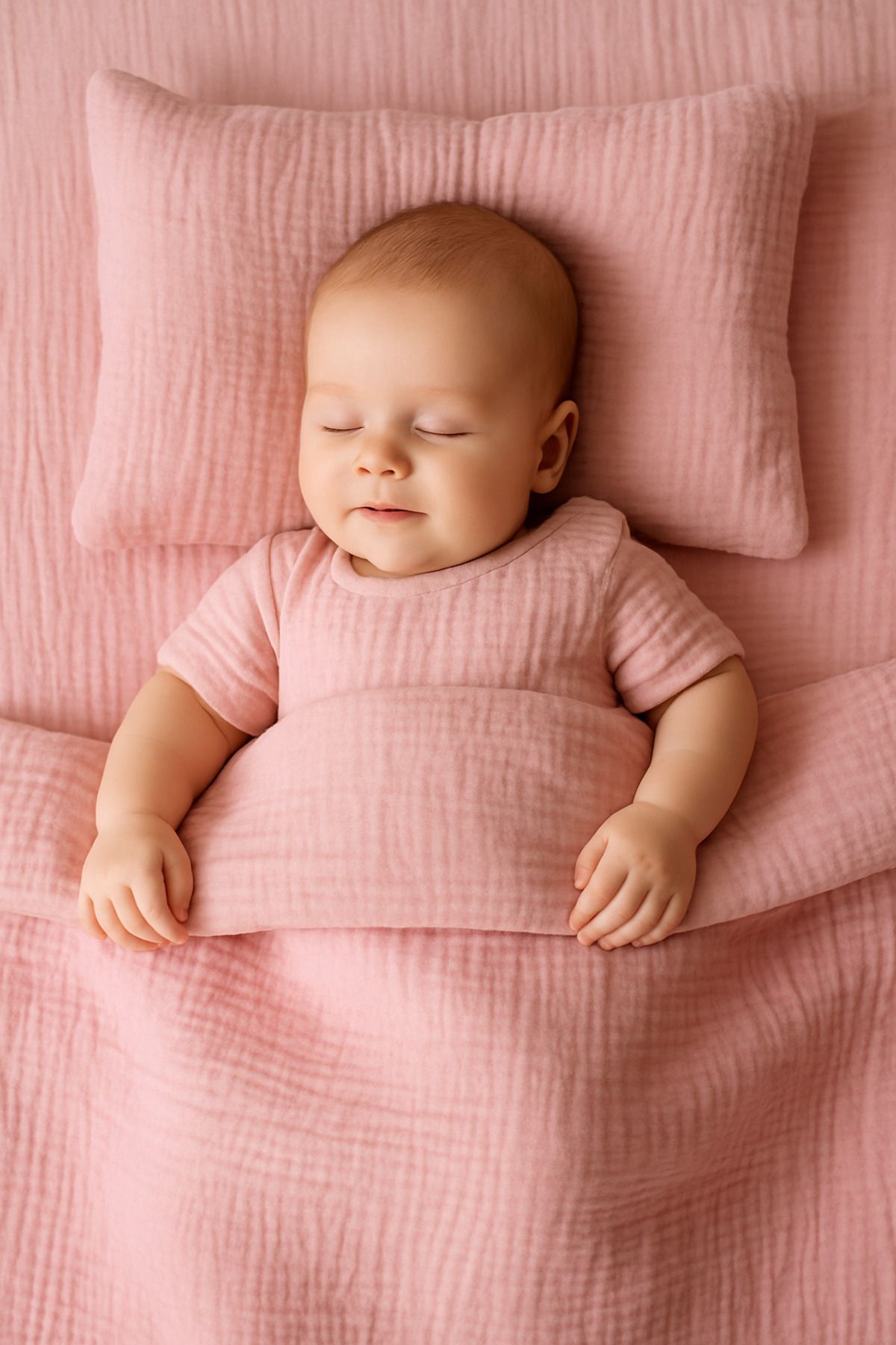 ALAMODECOR Pembe Bürümcük Müslin Kumaş Bebek Nevresim Takımı | Nevresim Kılıfı + Çarşaf + Yastık Kılıfı