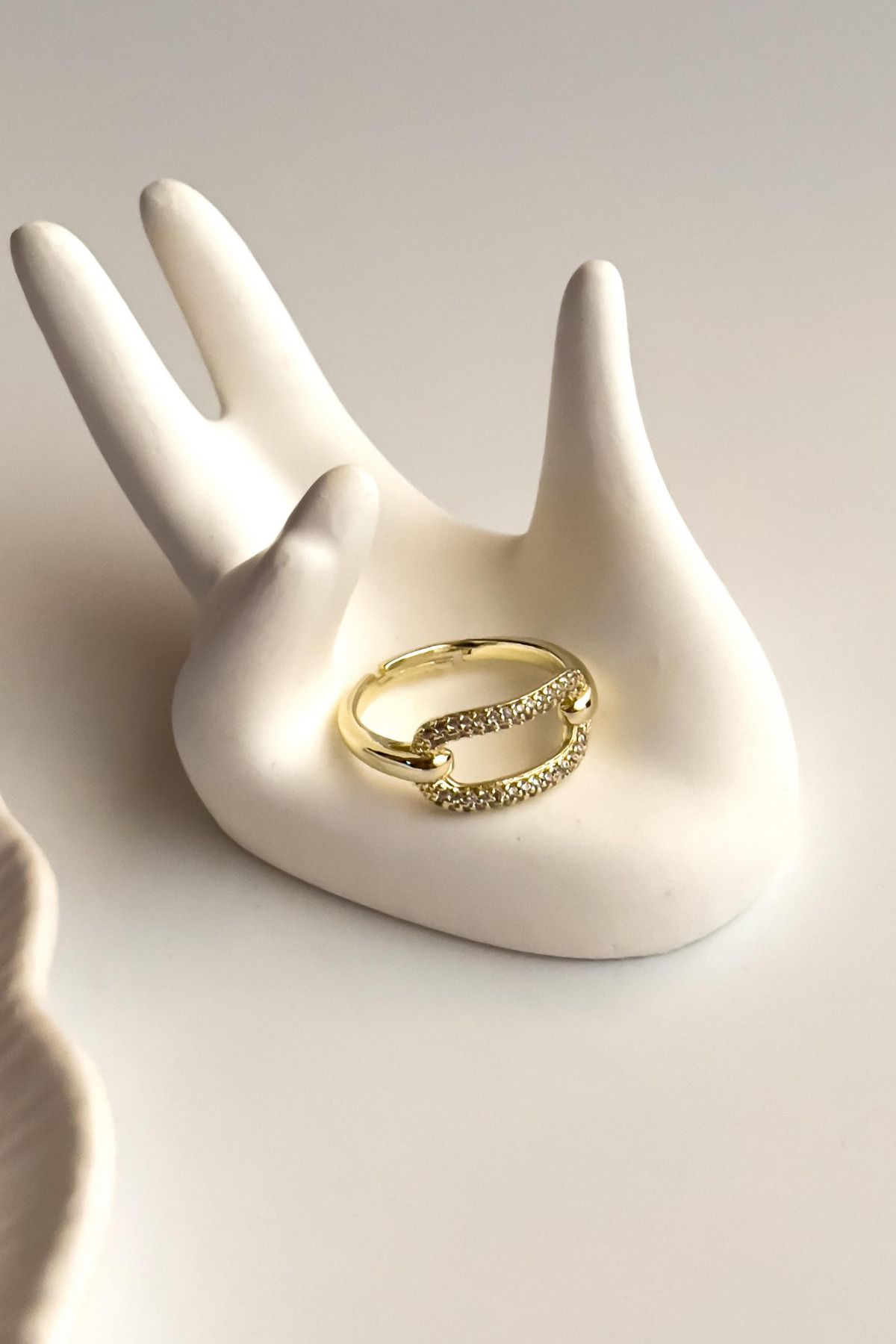 Radino Collection Gold Zirkon Taşlı Ayarlanabilir Çelik Yüzük