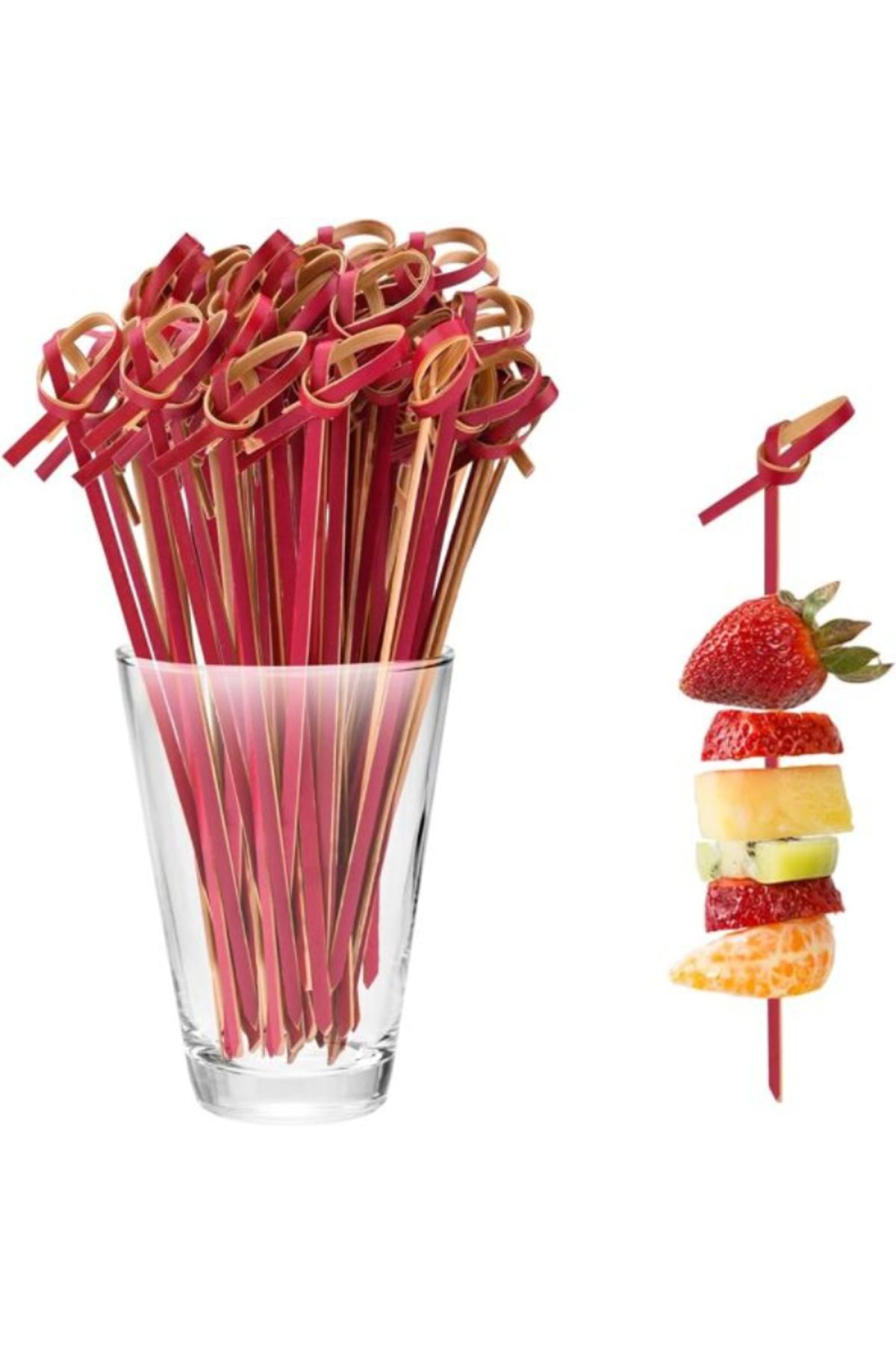 yuandong Bambu Kırmızı Ruban Kürdan 12Cm (50'li), Sunum Kürdanı