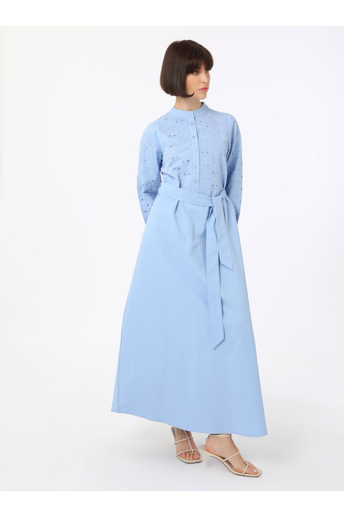 Benin-Rochie Hijab Poplin cu Detaliu Broderie - Albastru Baby - Benin 3