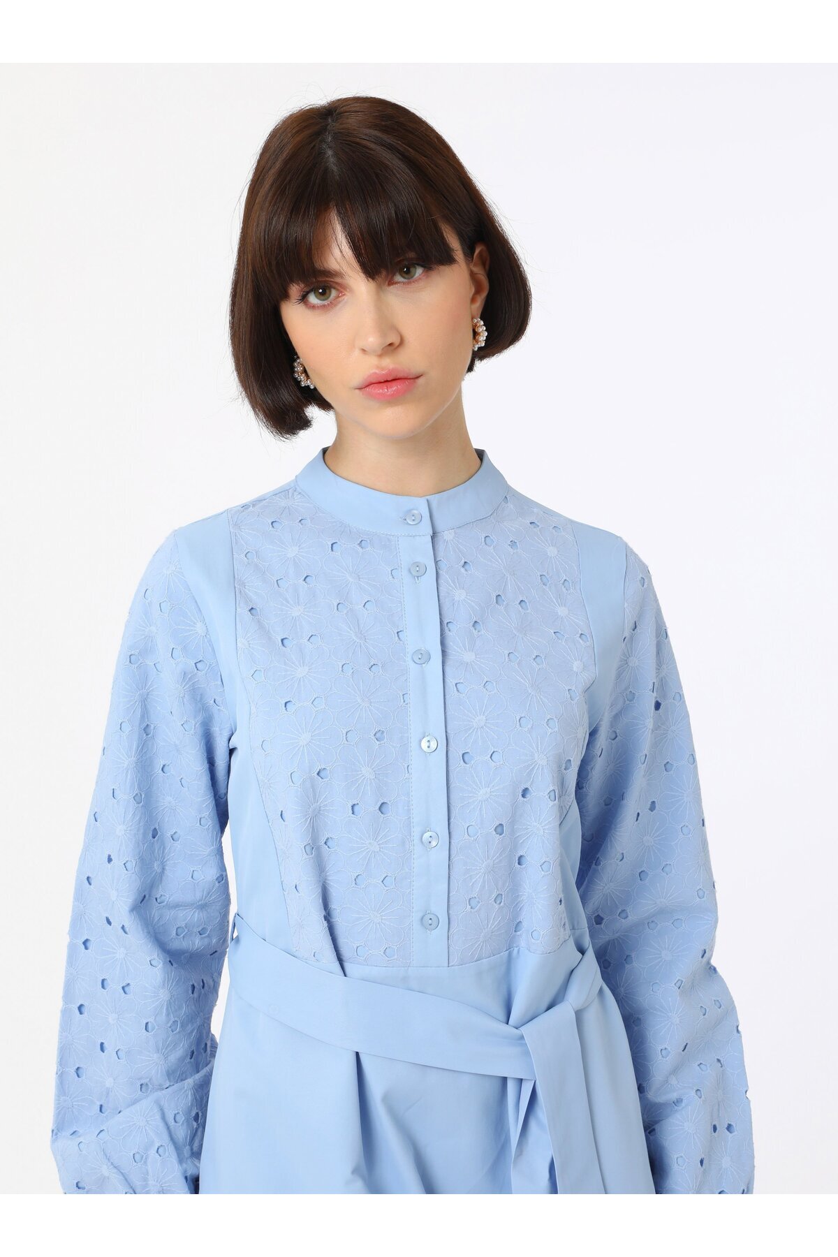 Benin-Rochie Hijab Poplin cu Detaliu Broderie - Albastru Baby - Benin 7