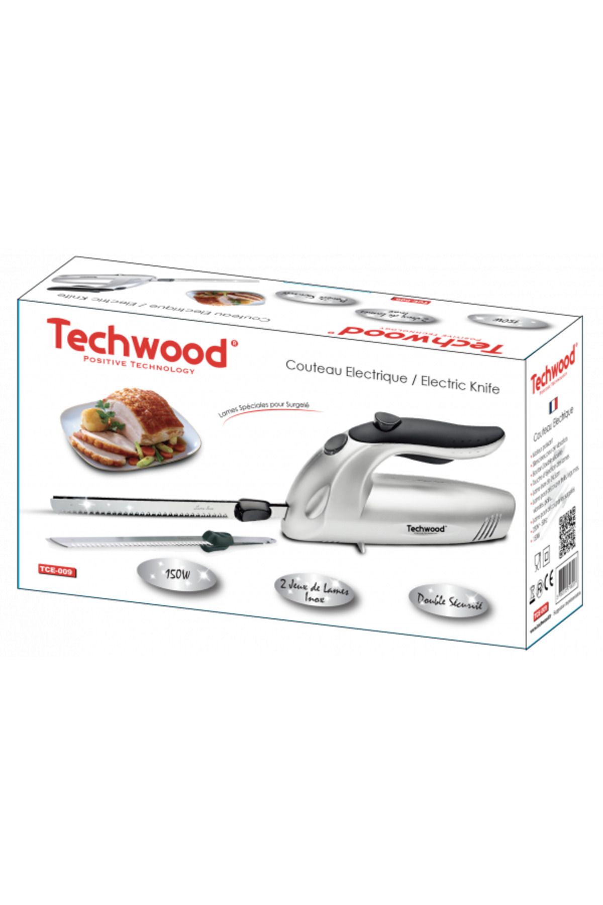 Techwood-TCE-009 electric knife, 150W, 2 stainless steel blades 24.5cm 3